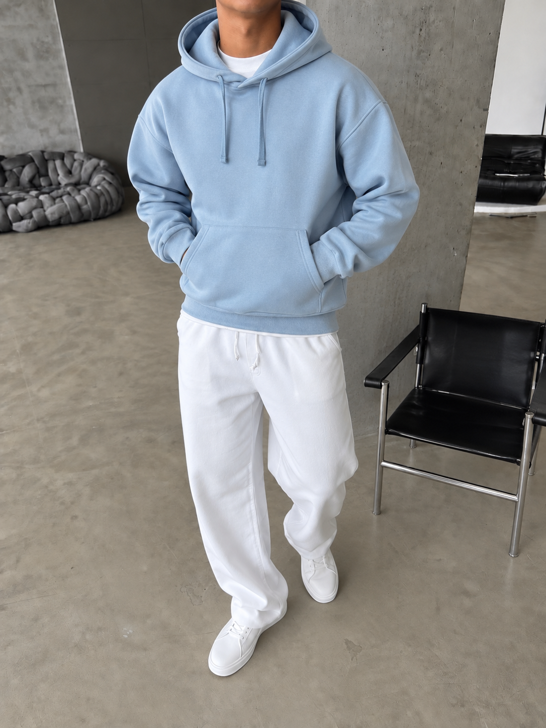 Düz Basic Kapüşonlu Sweatshirt - Bebe Mavi