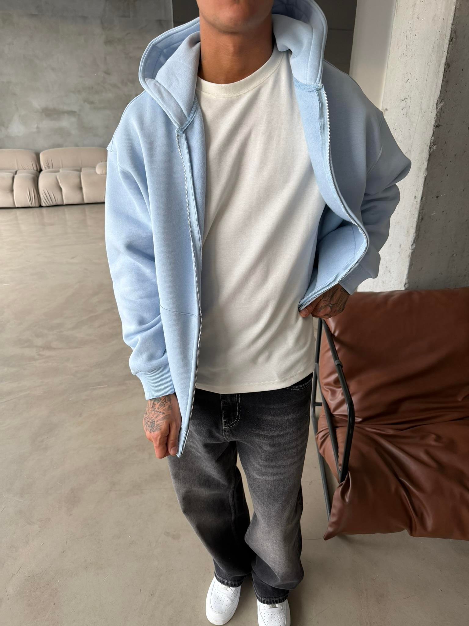 Düz Basic Zip hırka - Bebe Mavi