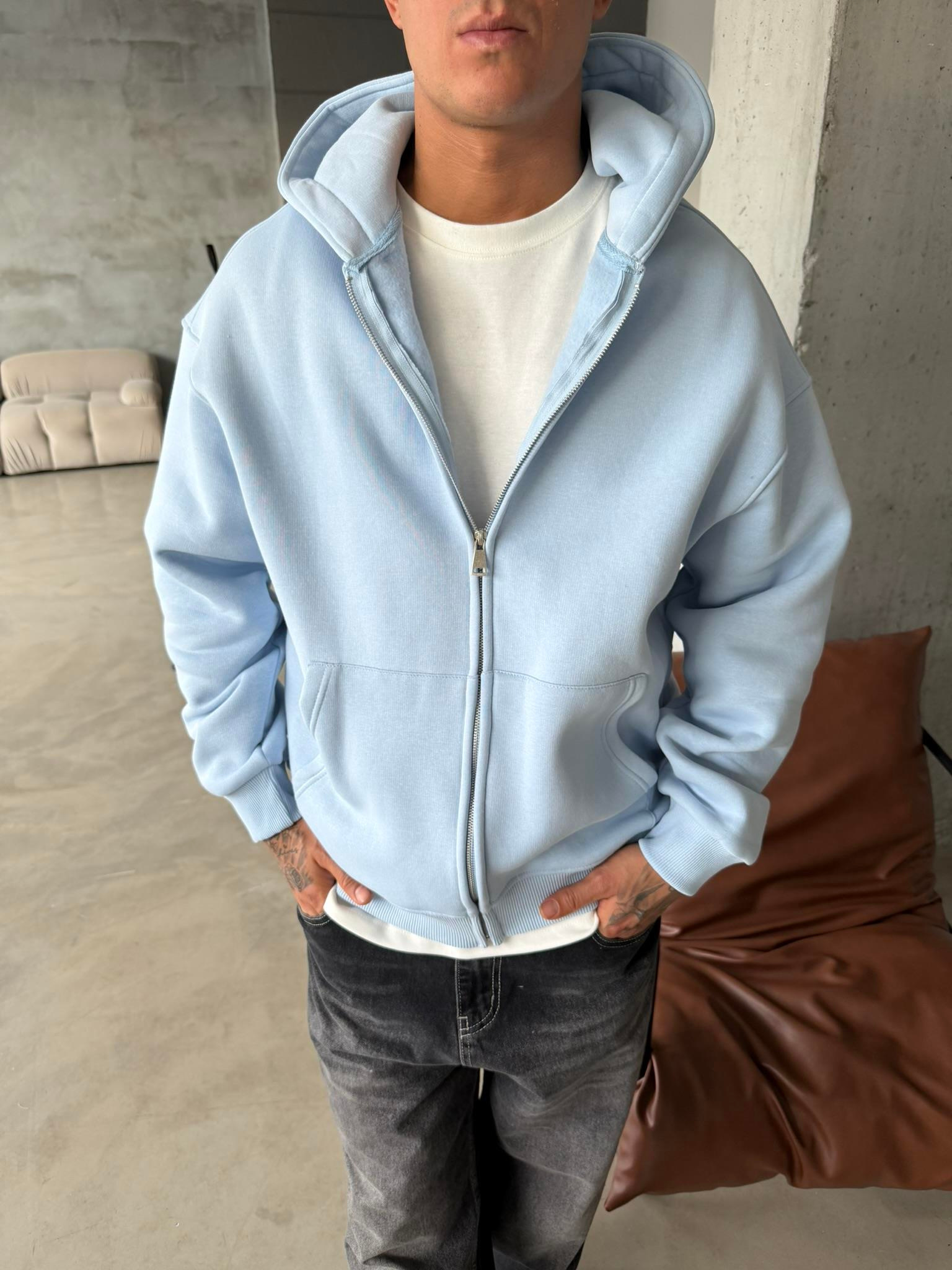 Düz Basic Zip hırka - Bebe Mavi