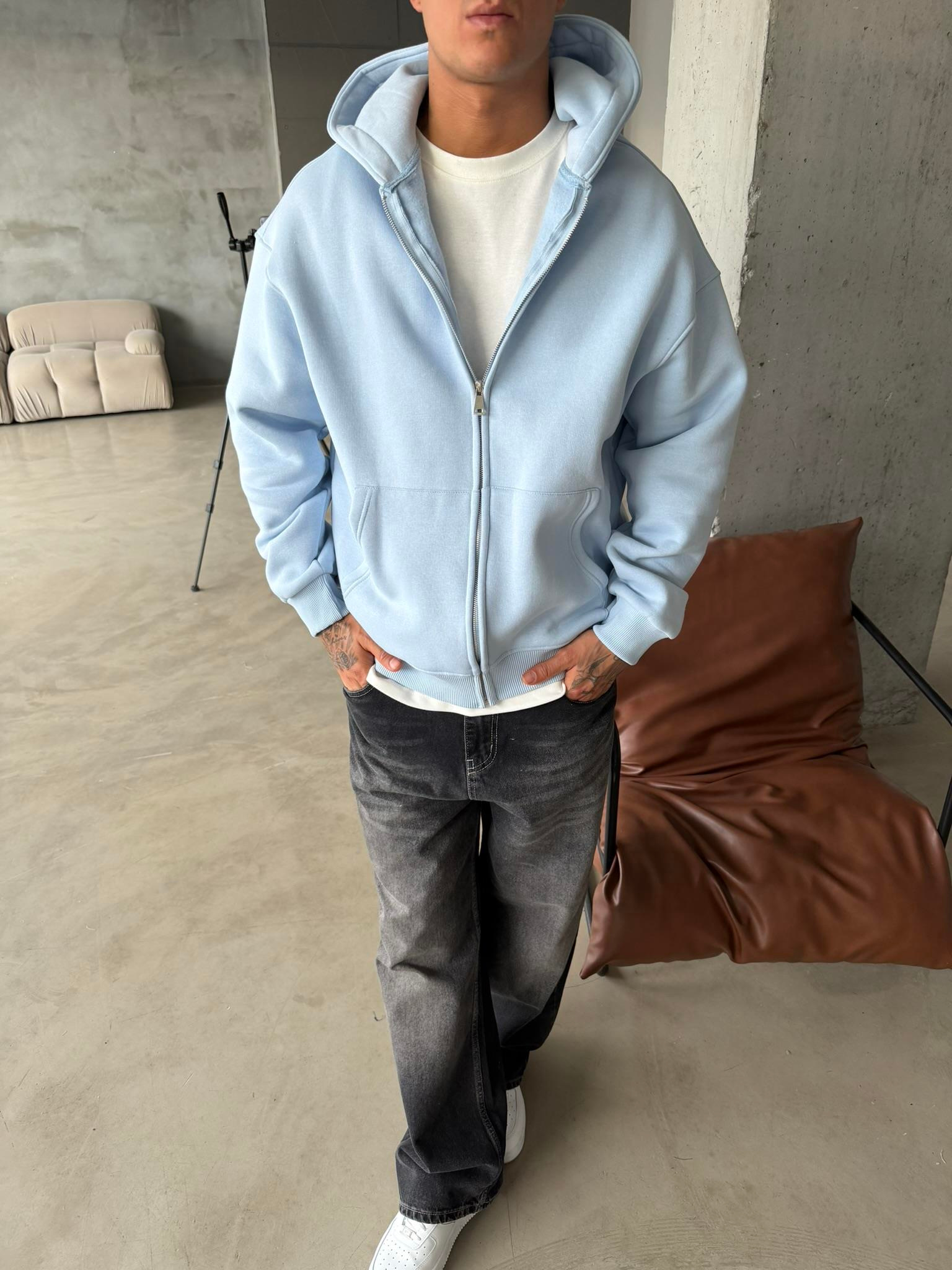 Düz Basic Zip hırka - Bebe Mavi