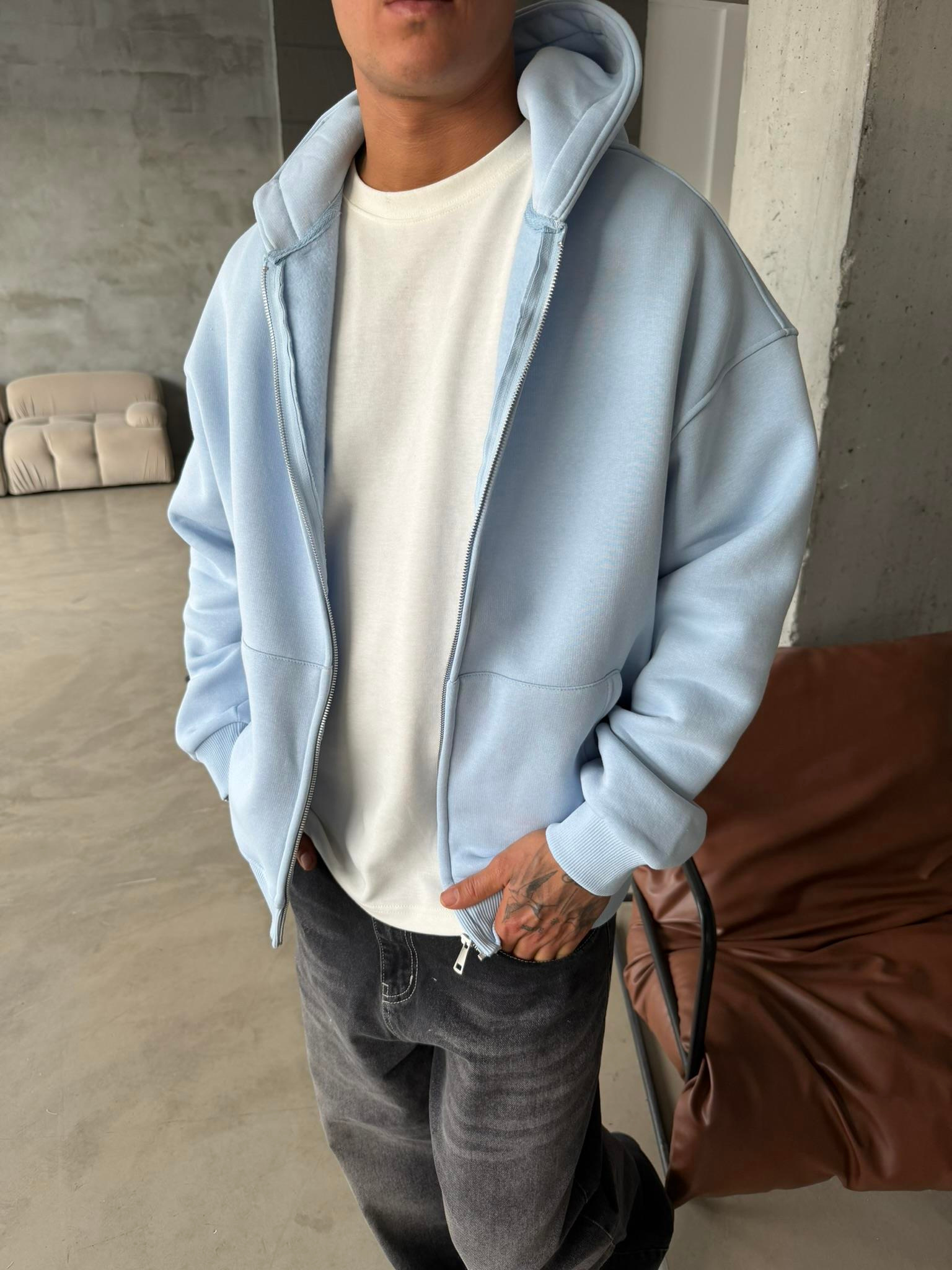 Düz Basic Zip hırka - Bebe Mavi