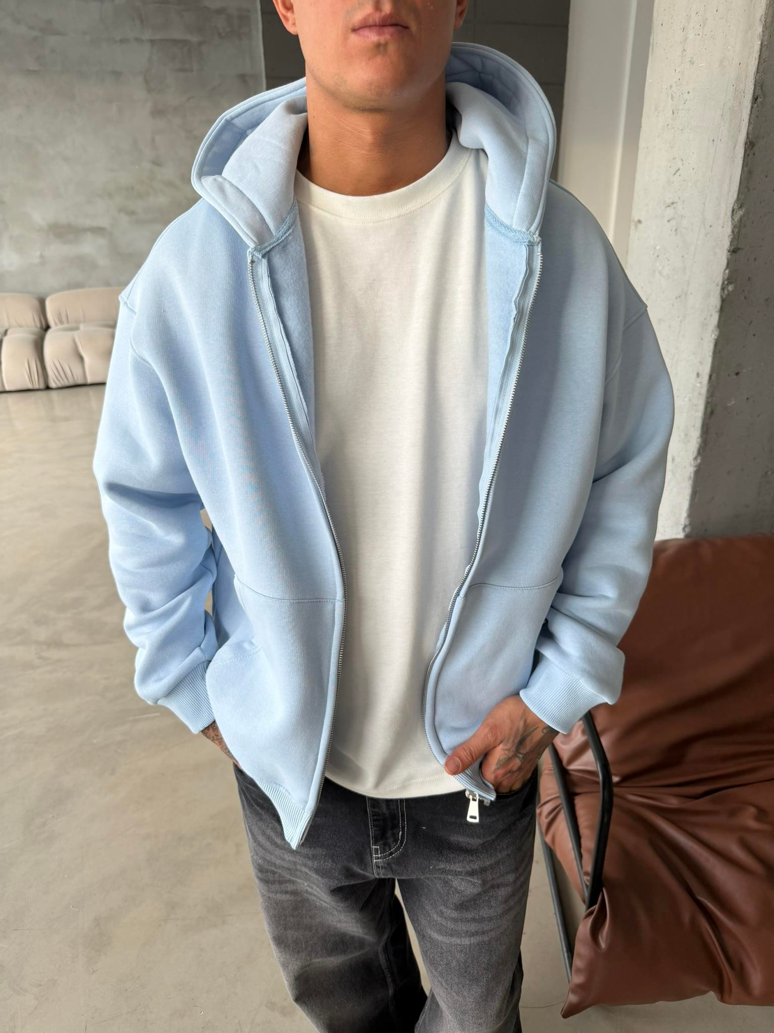 Düz Basic Zip hırka - Bebe Mavi