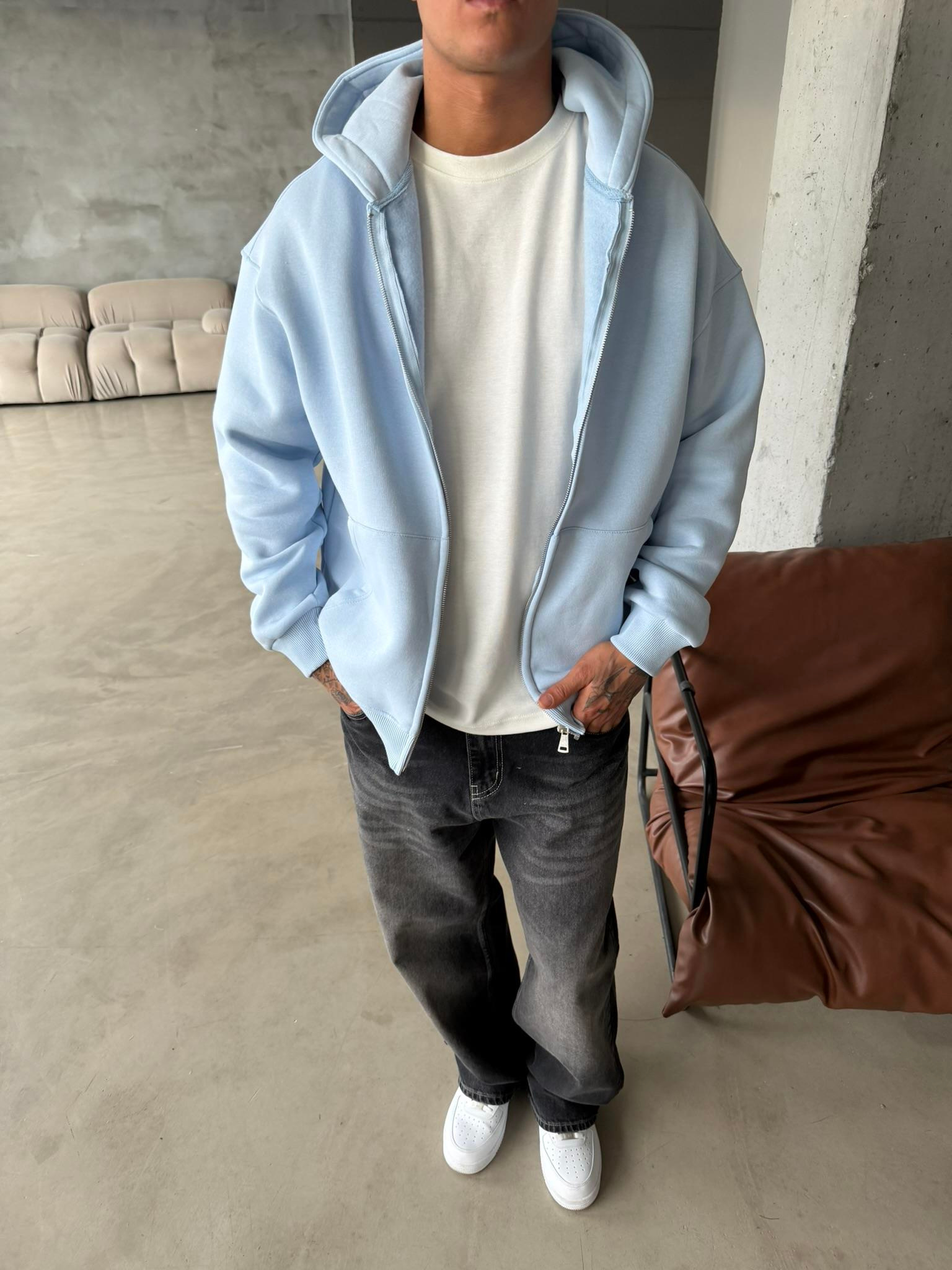 Düz Basic Zip hırka - Bebe Mavi