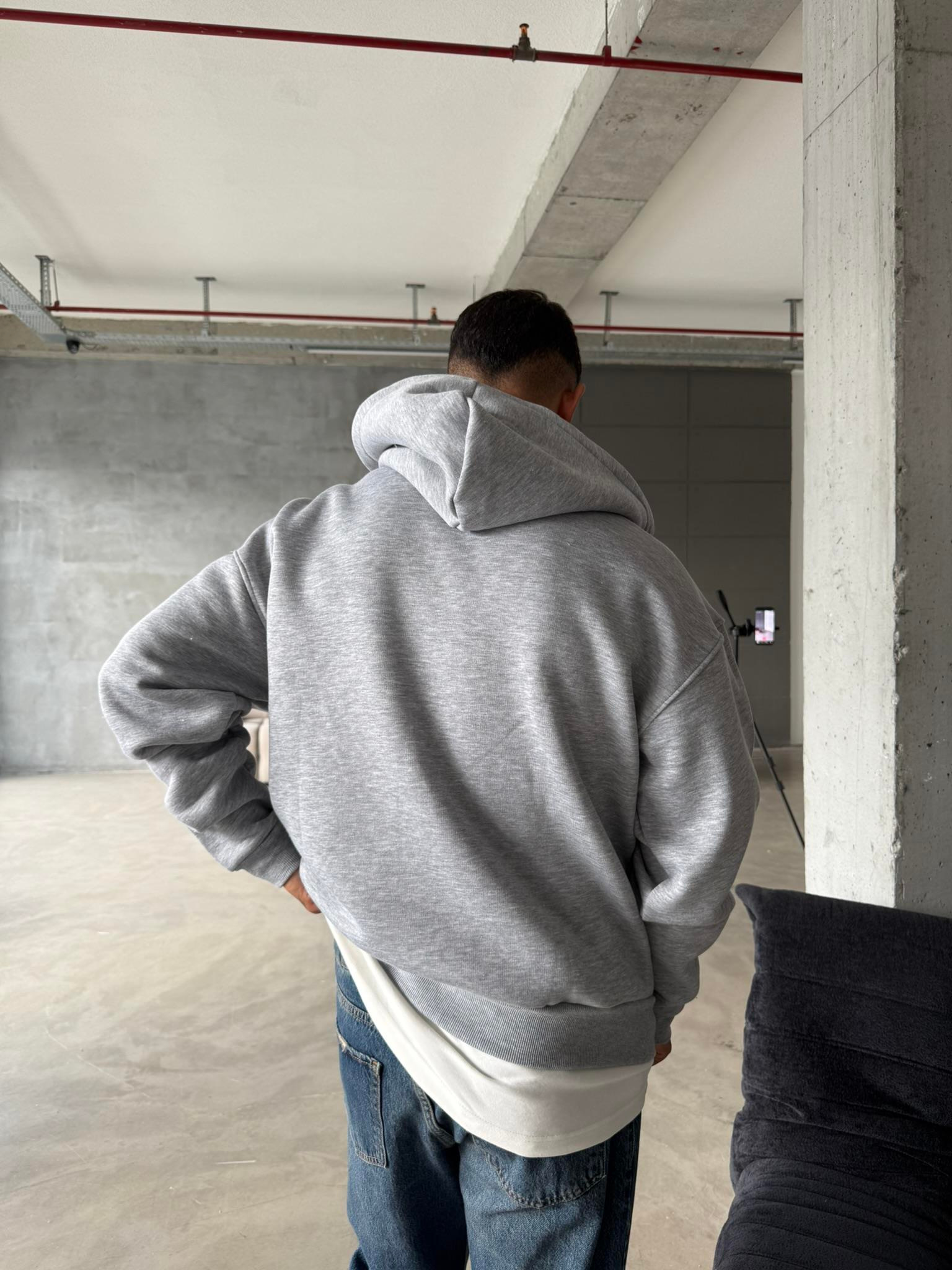 Düz Basic Zip hırka - Gri