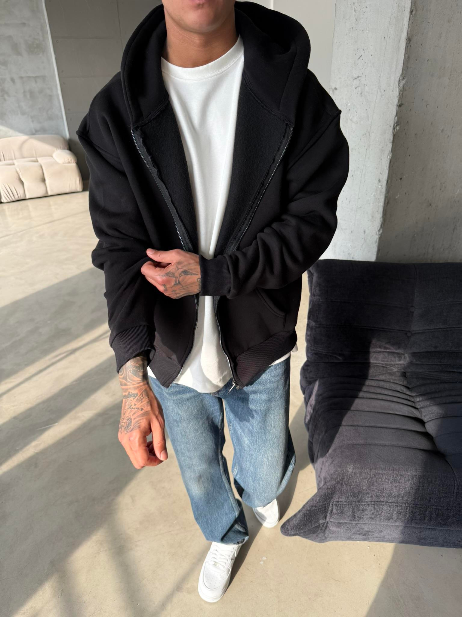 Düz Basic Zip hırka - Siyah