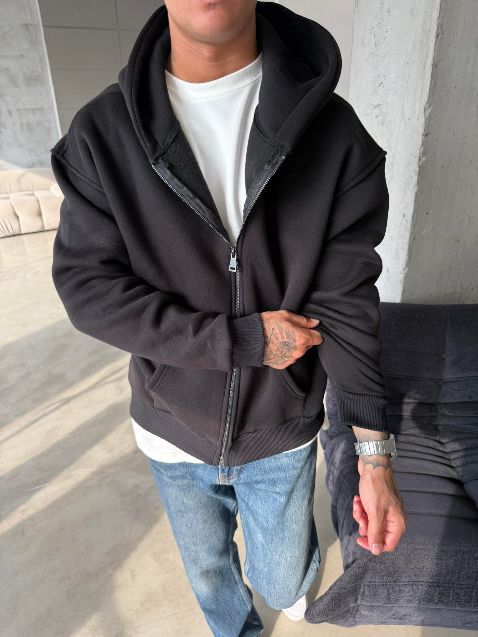 Düz Basic Zip hırka - Siyah