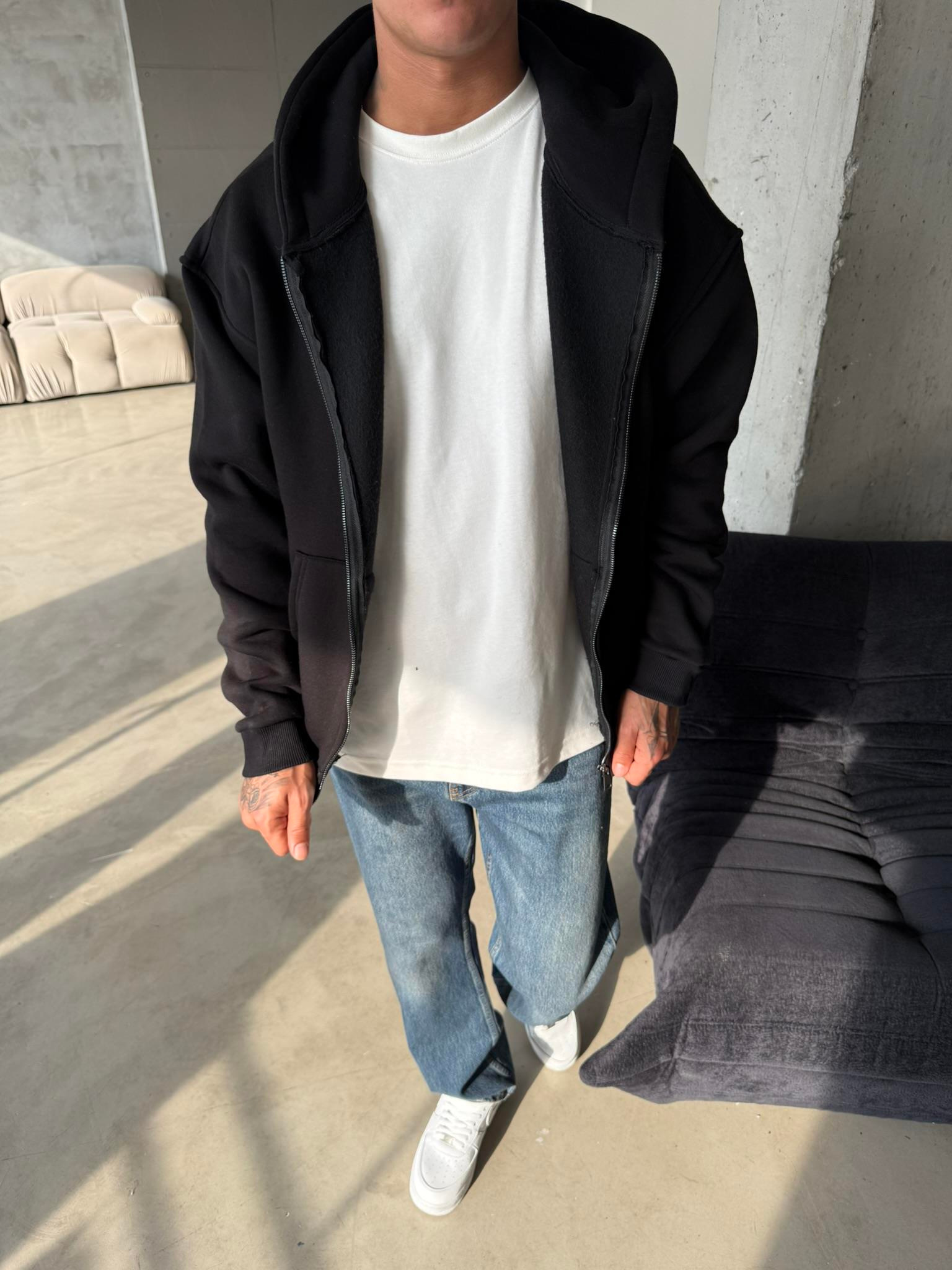 Düz Basic Zip hırka - Siyah