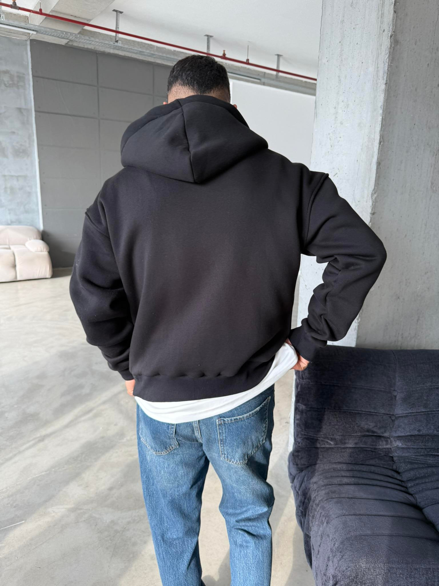 Düz Basic Zip hırka - Siyah