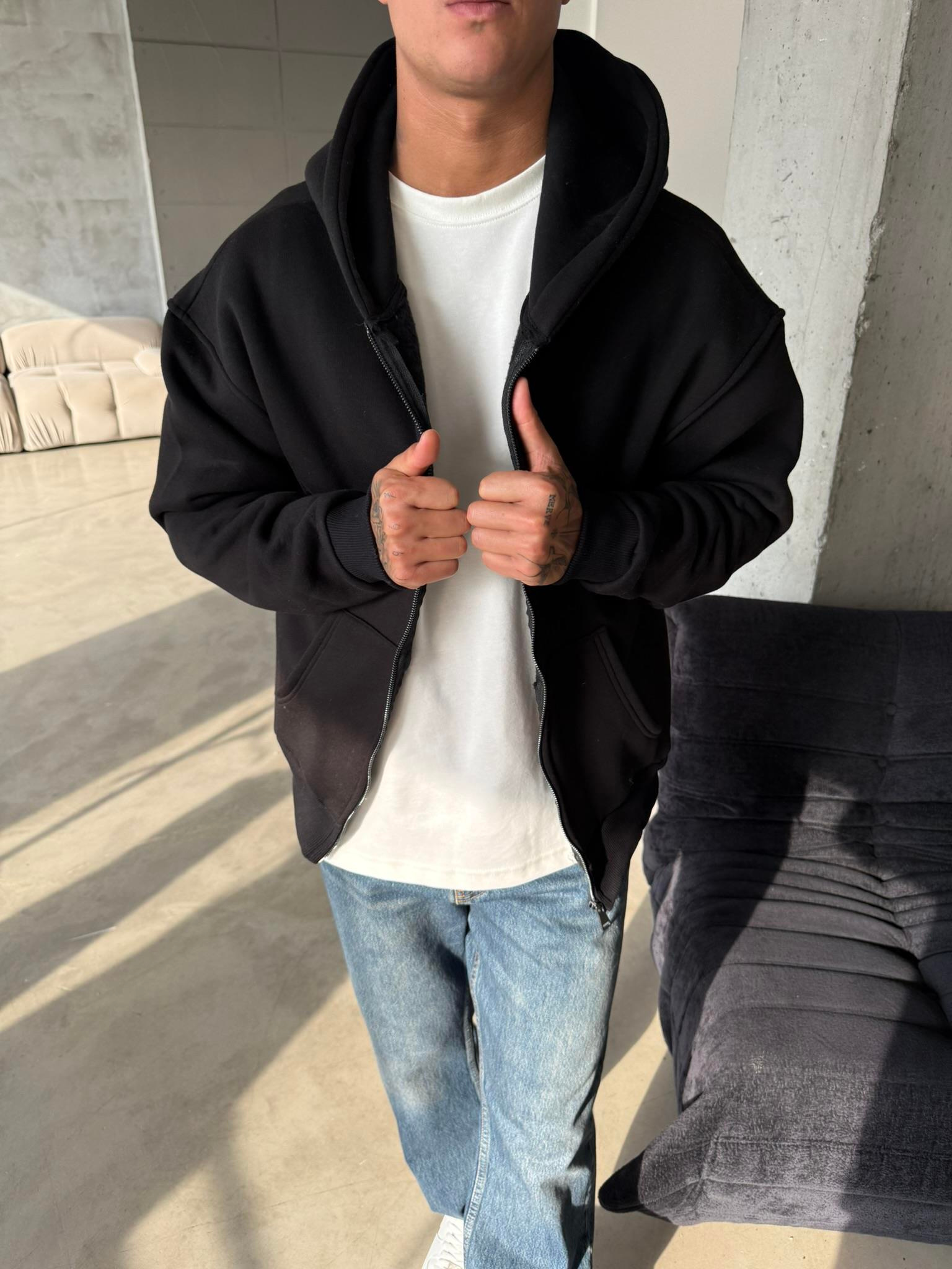 Düz Basic Zip hırka - Siyah