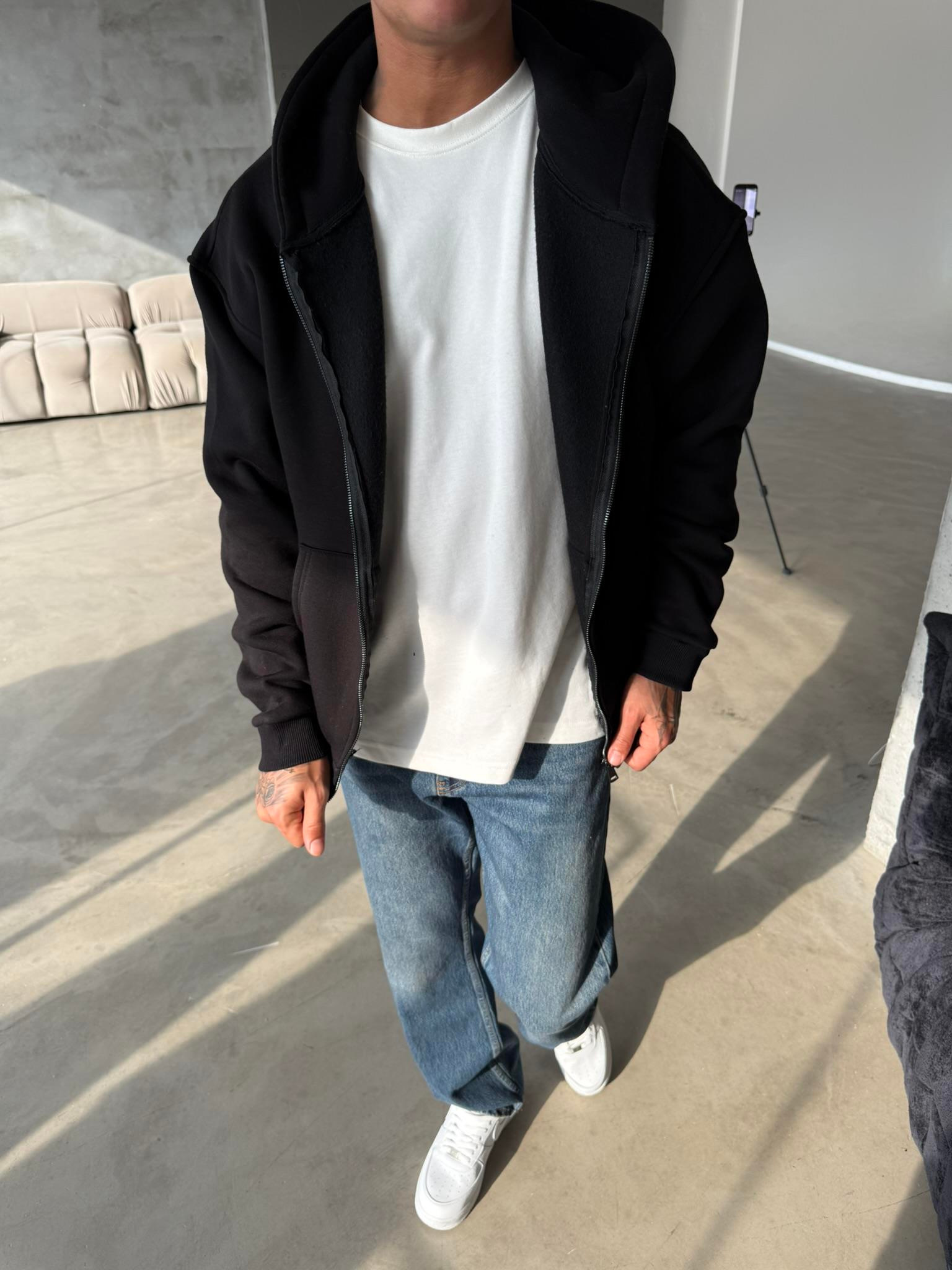 Düz Basic Zip hırka - Siyah