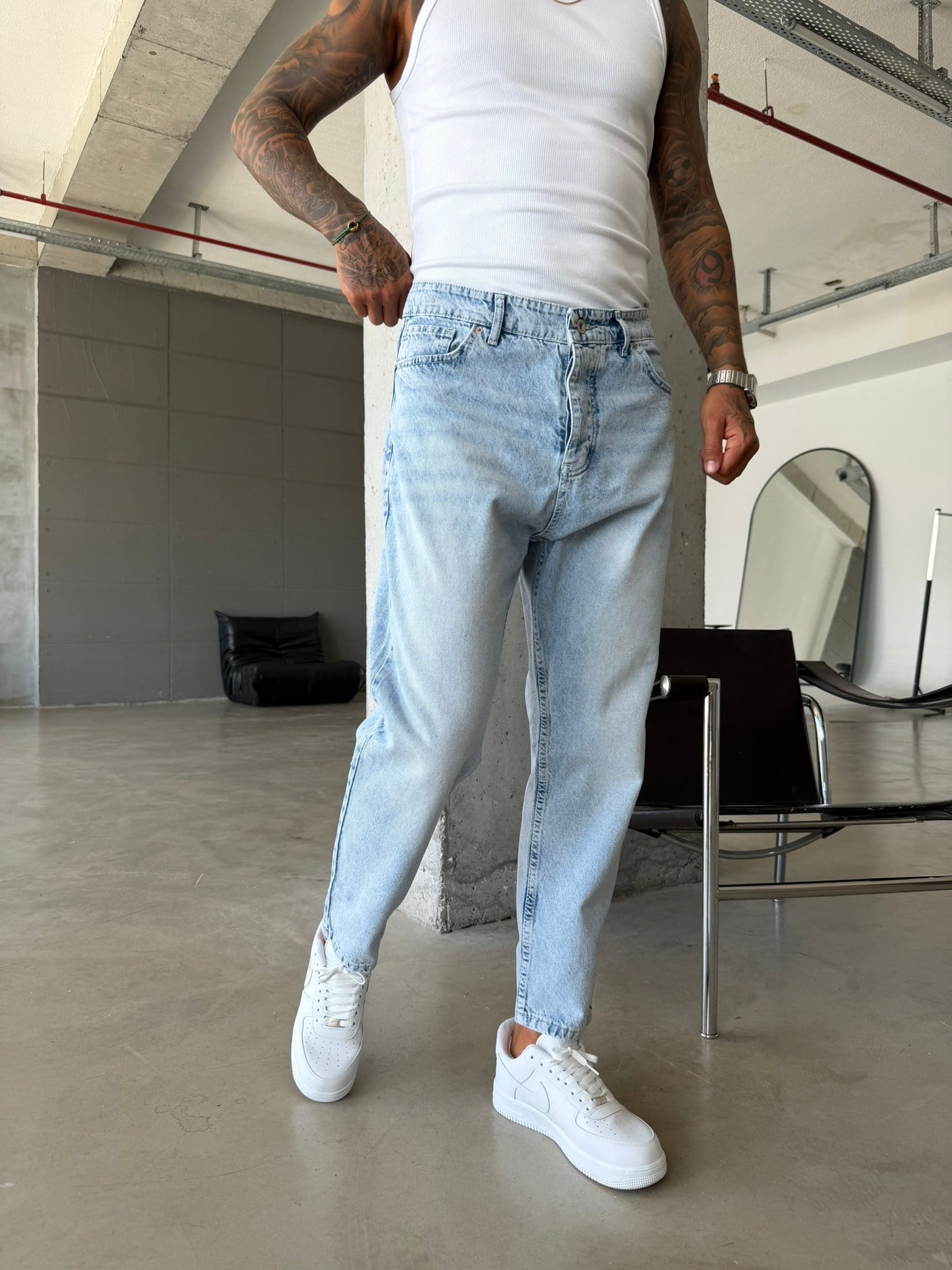 Düz Buz Mavi Boyfriend Jean - Buz Mavi