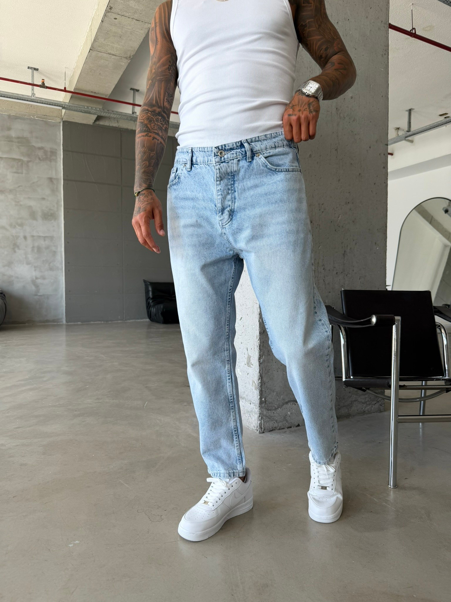 Düz Buz Mavi Boyfriend Jean - Buz Mavi