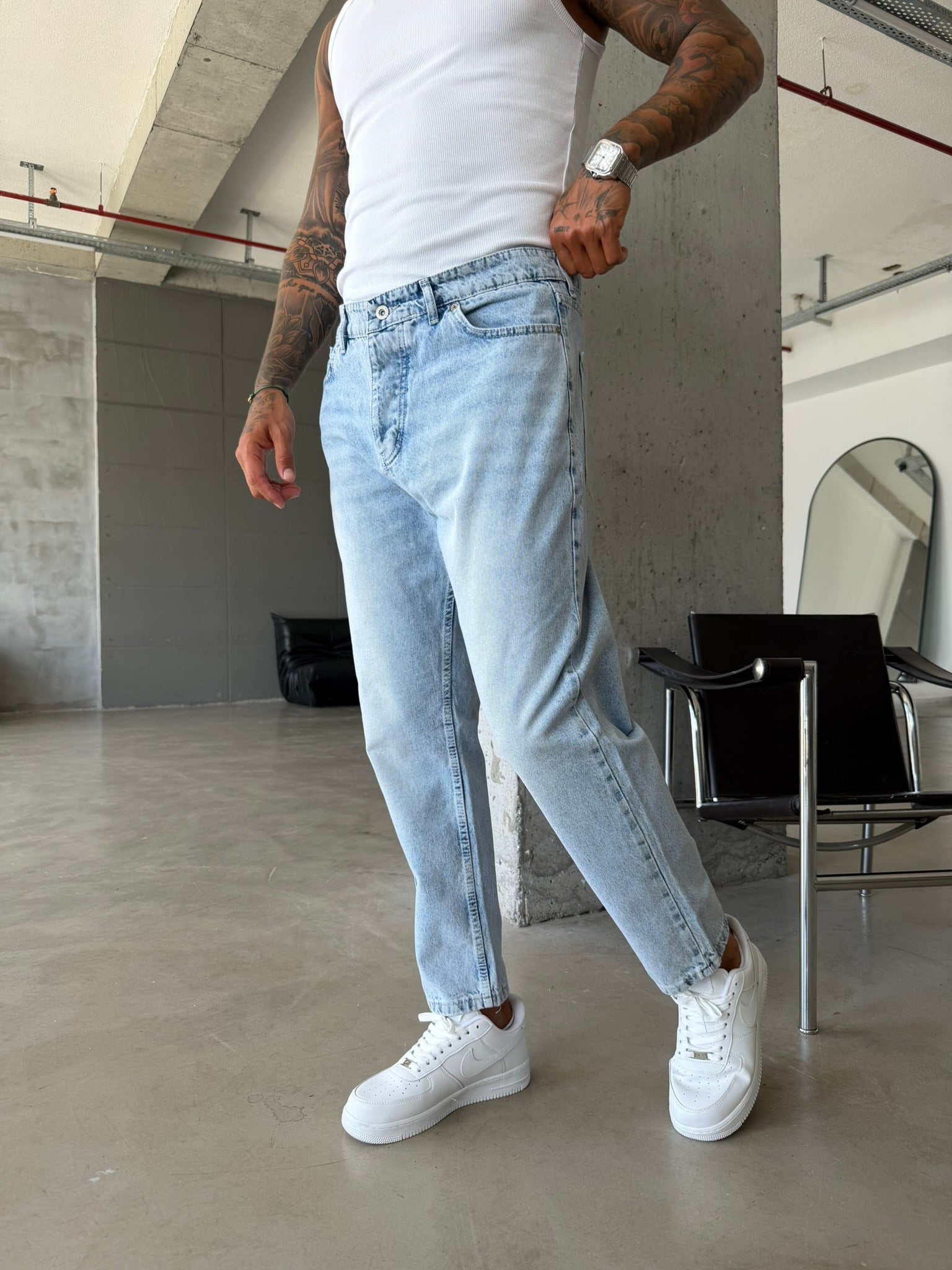 Düz Buz Mavi Boyfriend Jean - Buz Mavi