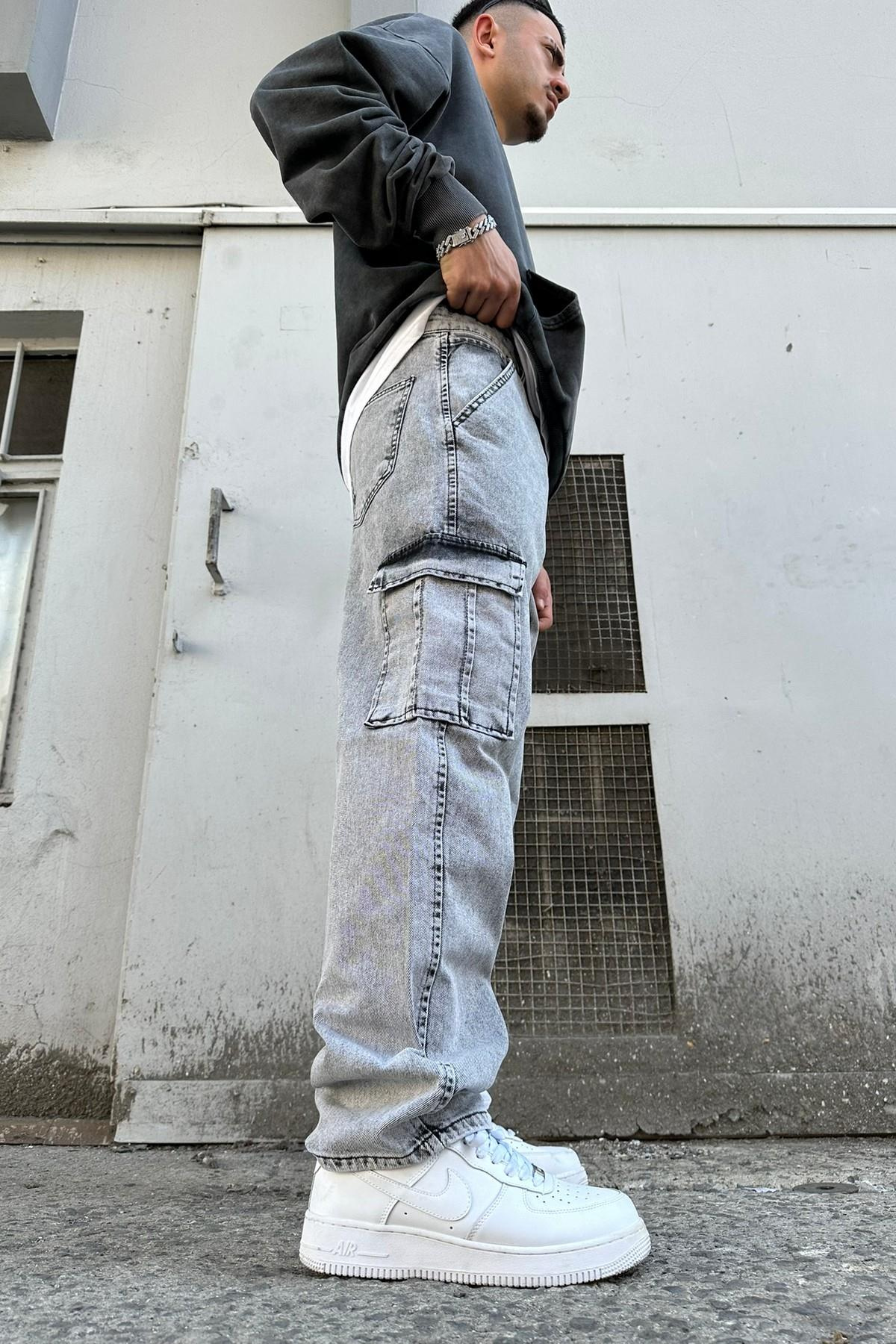 Düz Kargo Baggy Pantolon Gri