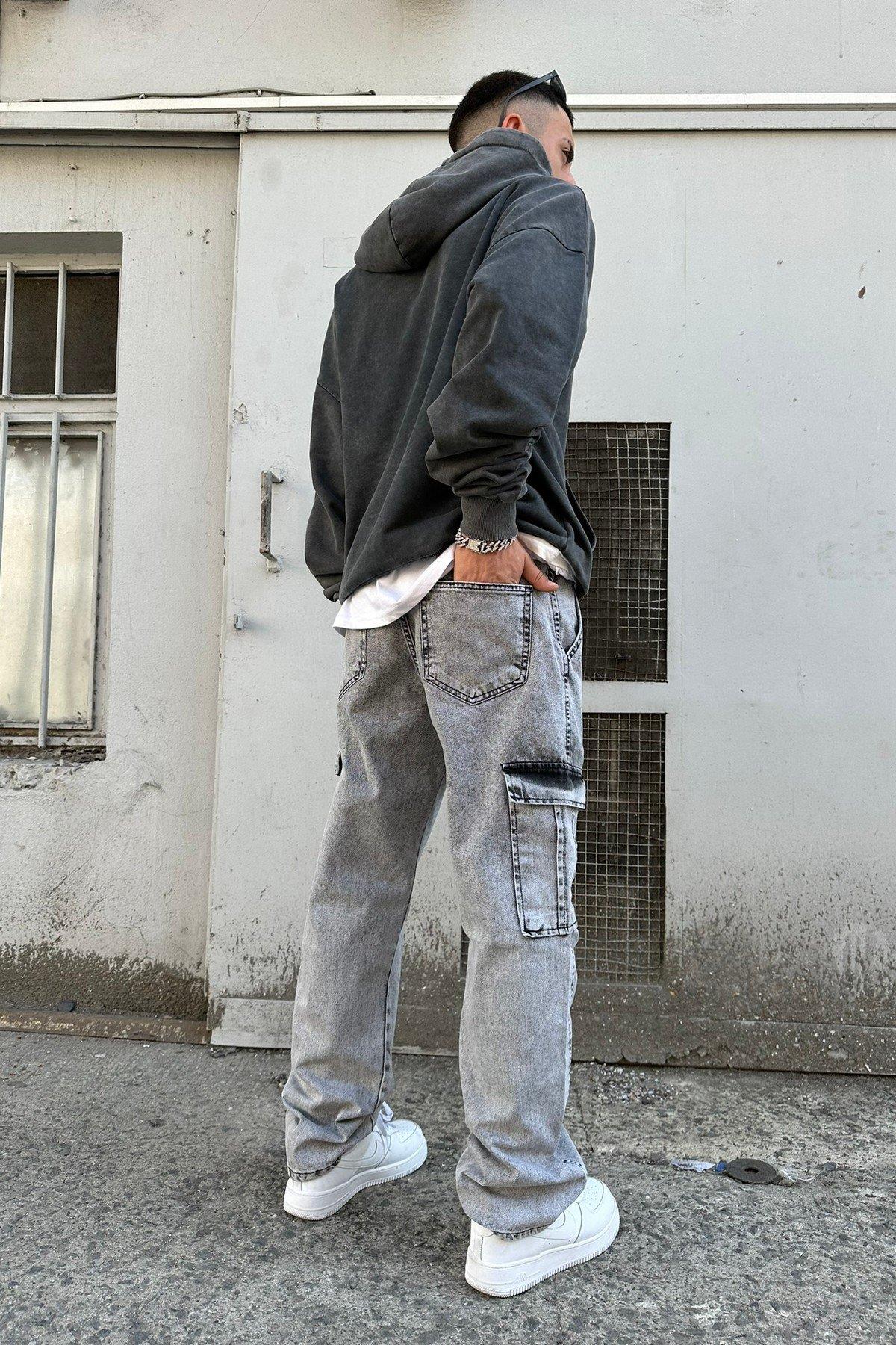Düz Kargo Baggy Pantolon Gri