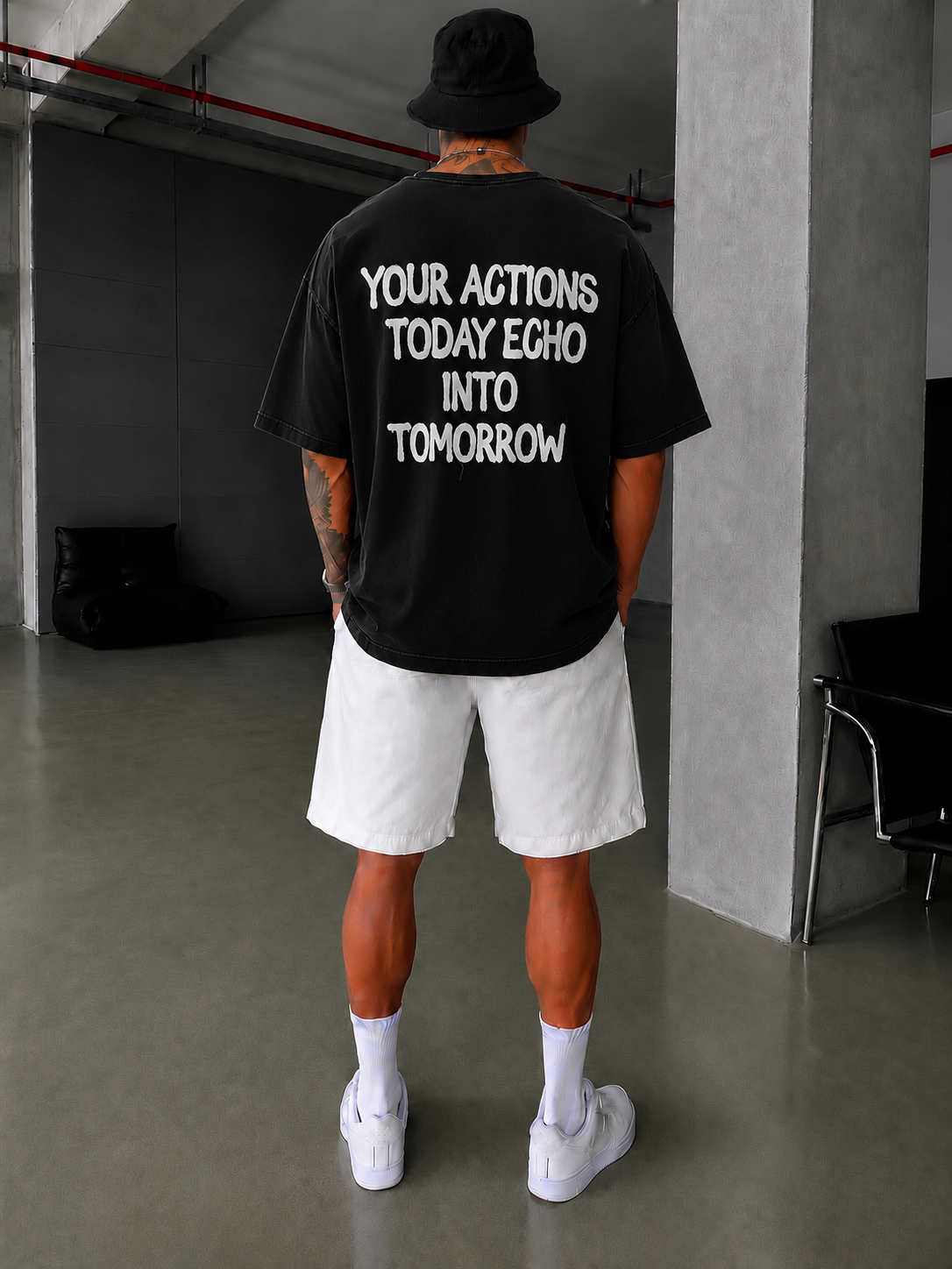 Echo Your Agtıons Spreyli T-Shirt -Siyah