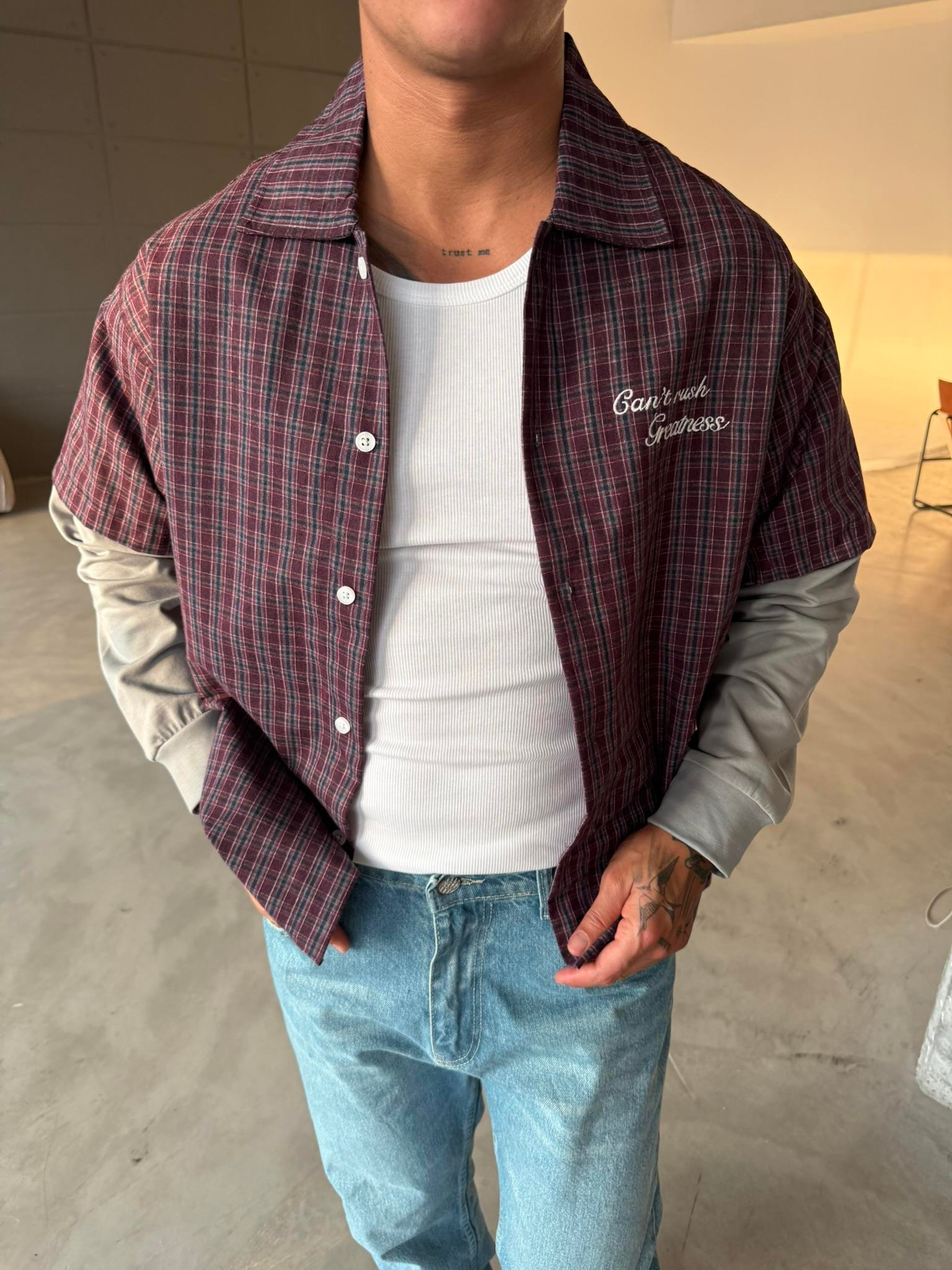 Ekose Eklem Kol Detaylı Gömlek - Bordo