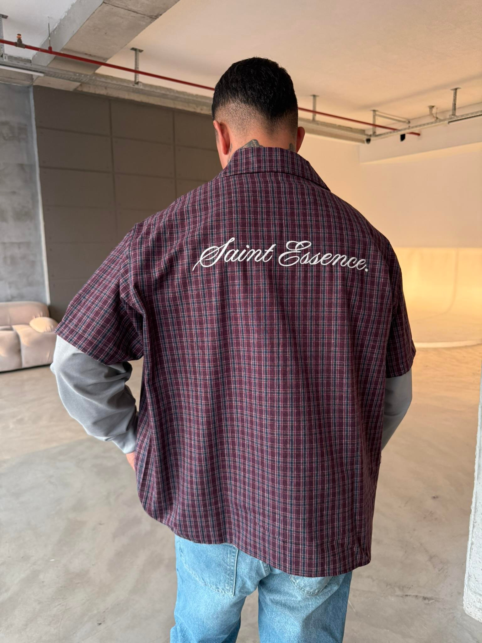 Ekose Eklem Kol Detaylı Gömlek - Bordo