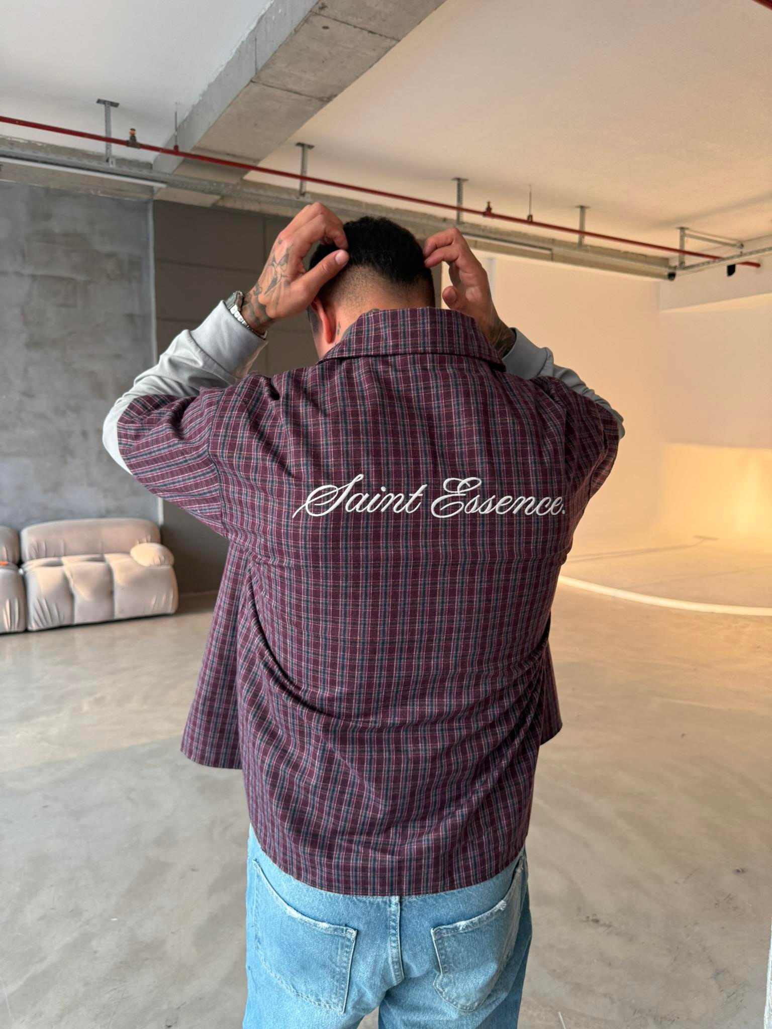 Ekose Eklem Kol Detaylı Gömlek - Bordo