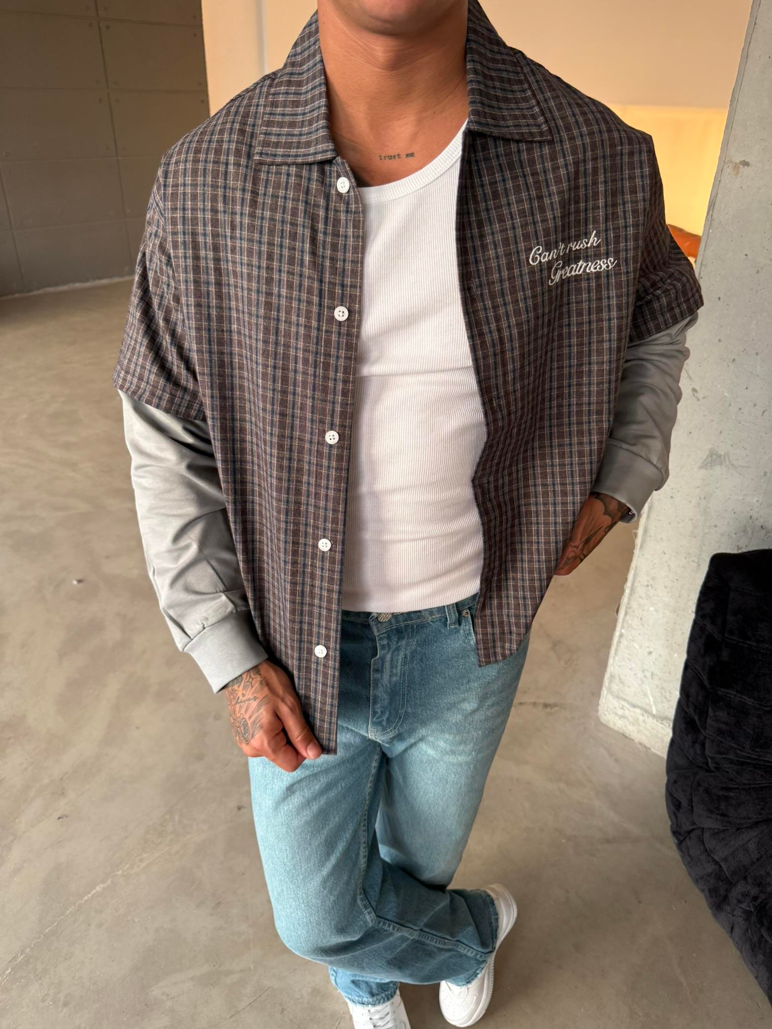 Ekose Eklem Kol Detaylı Gömlek - Kahve