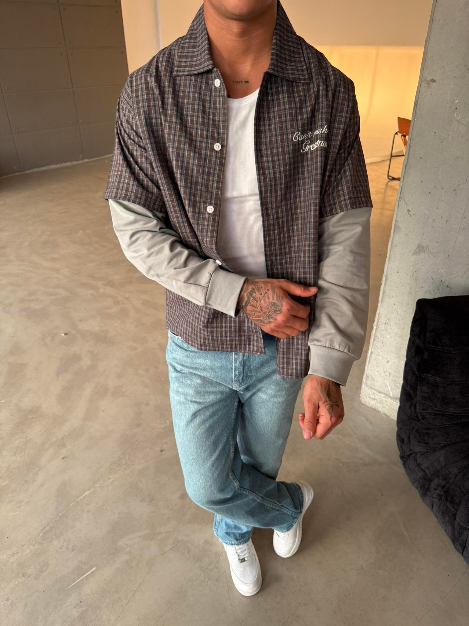 Ekose Eklem Kol Detaylı Gömlek - Kahve