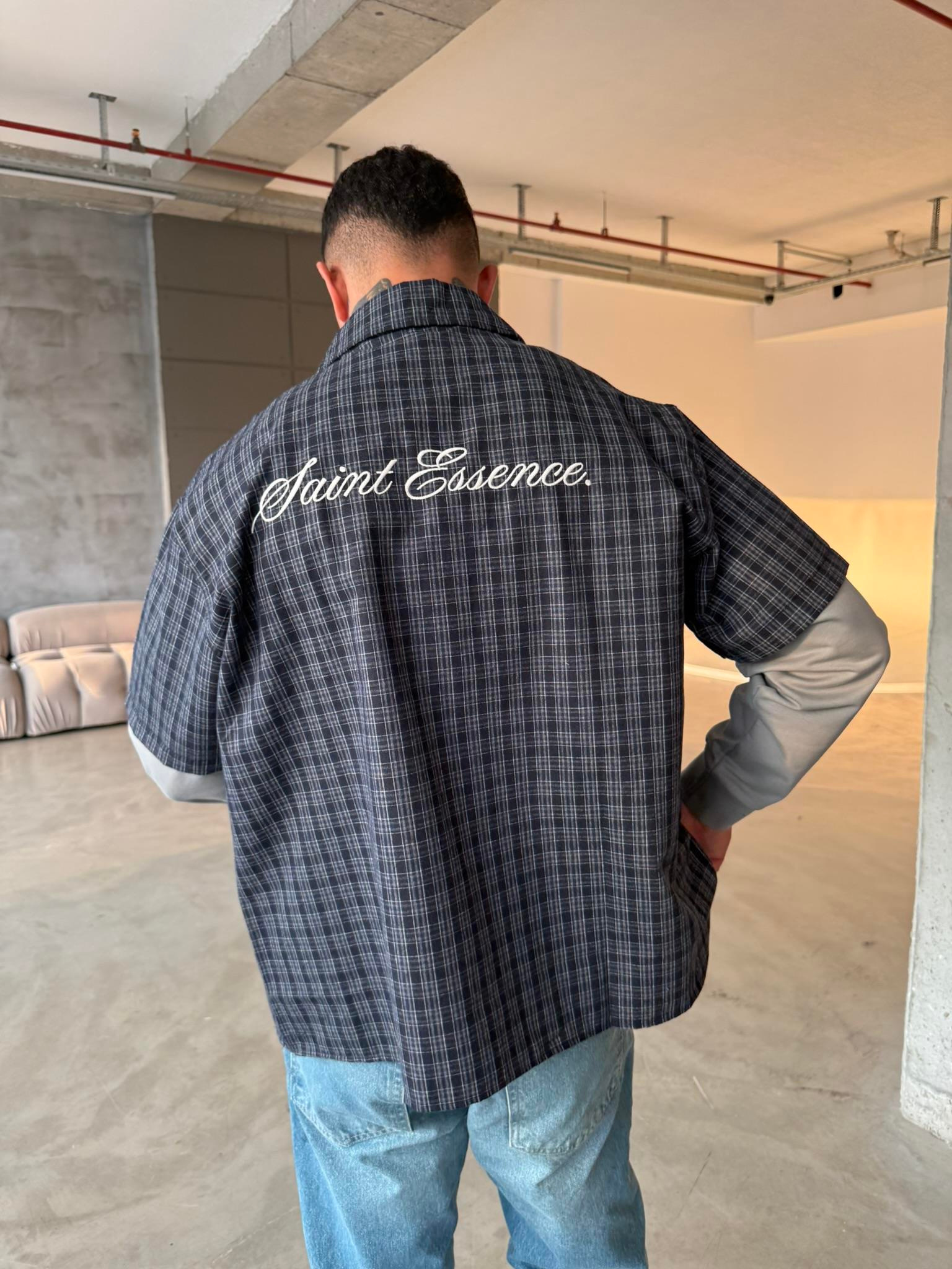 Ekose Eklem Kol Detaylı Gömlek - Mavi