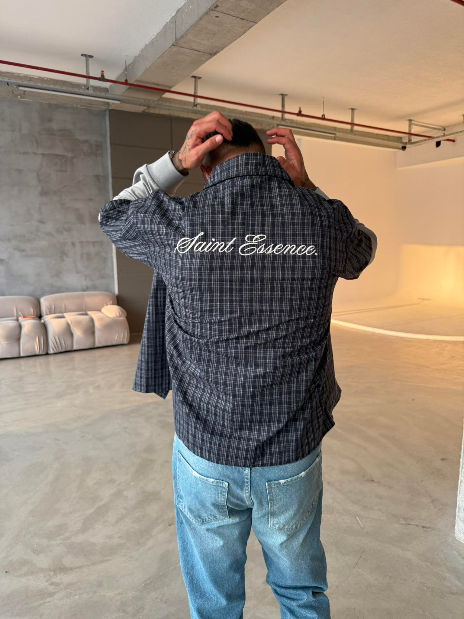 Ekose Eklem Kol Detaylı Gömlek - Mavi