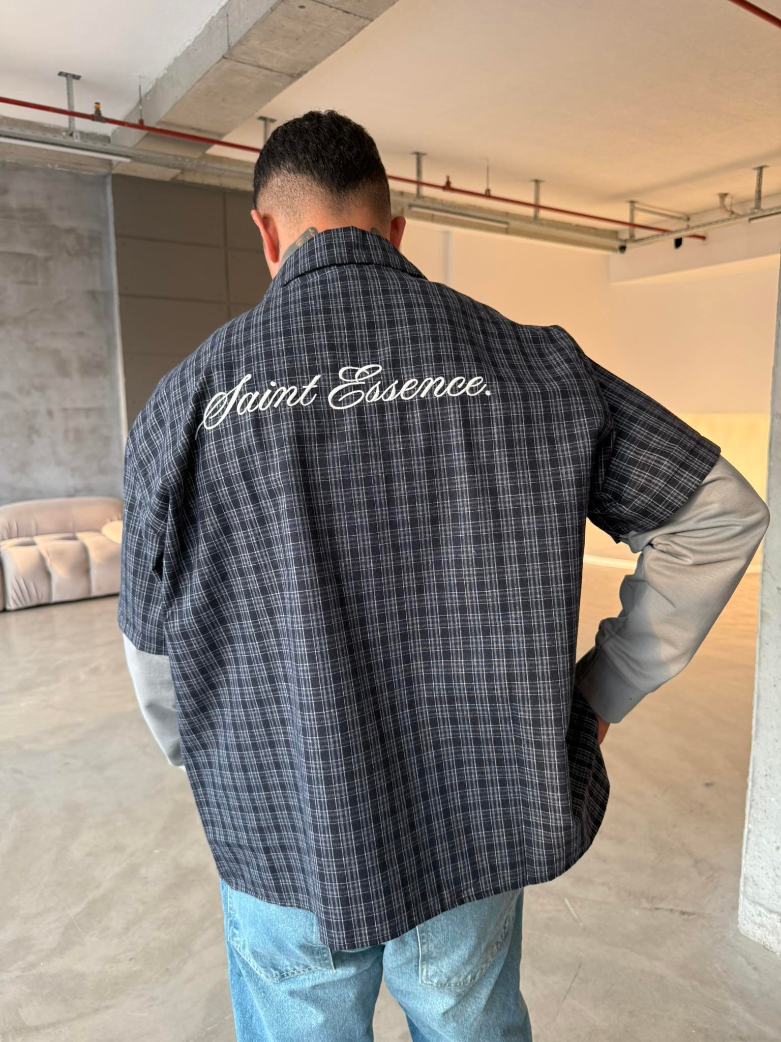 Ekose Eklem Kol Detaylı Gömlek - Mavi