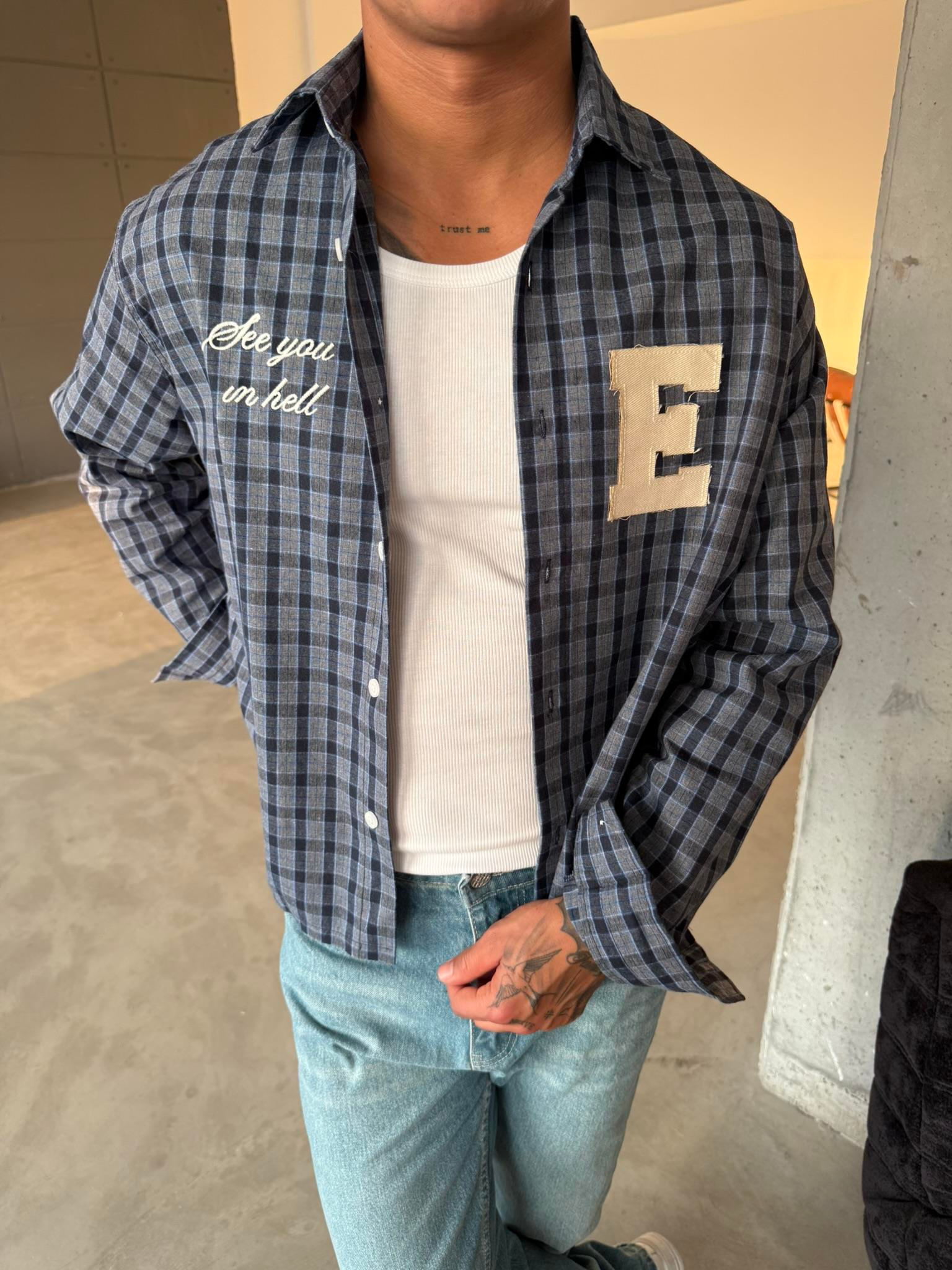 Ekose See You Ekose Gömlek - Gri