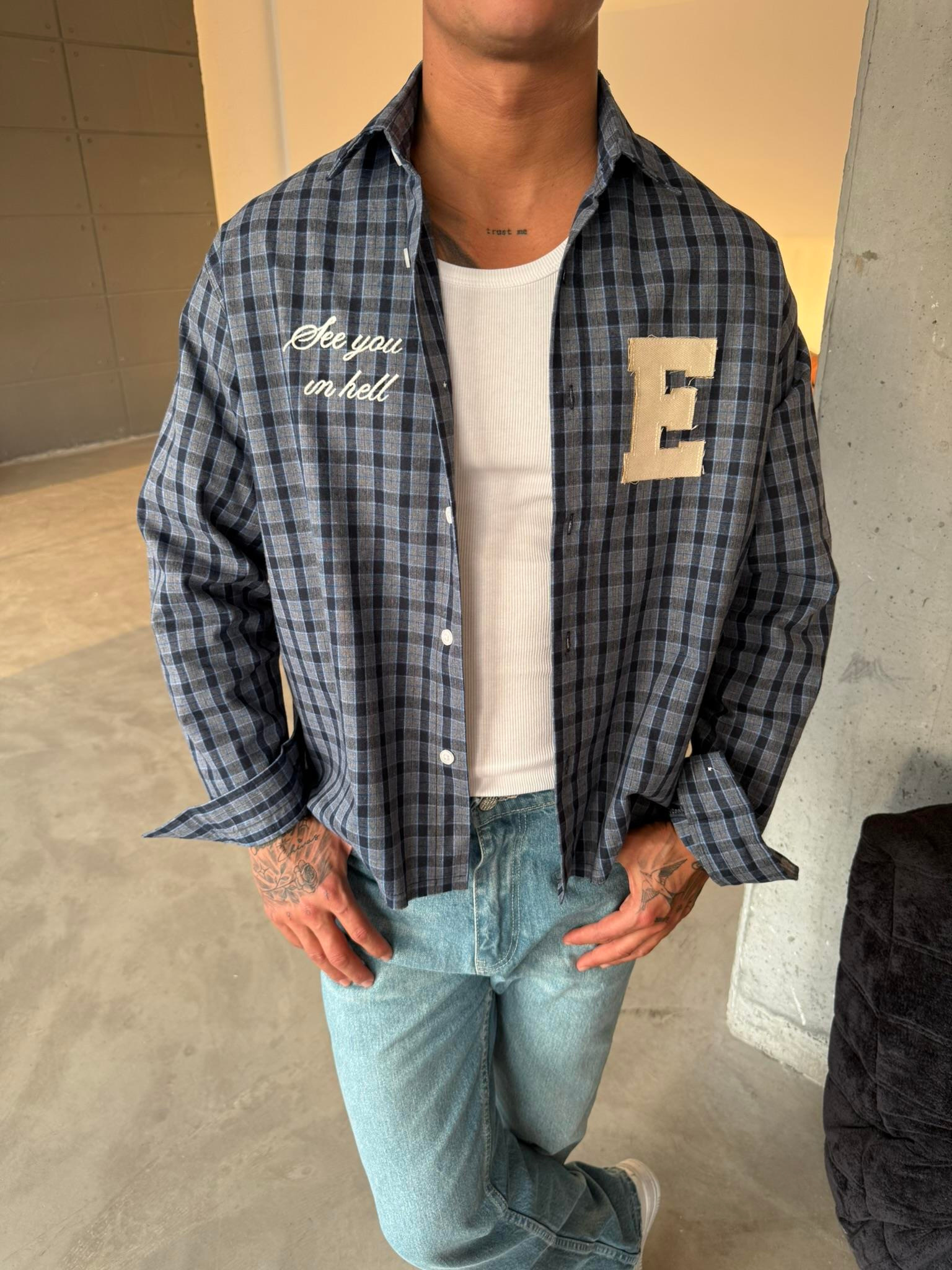 Ekose See You Ekose Gömlek - Gri