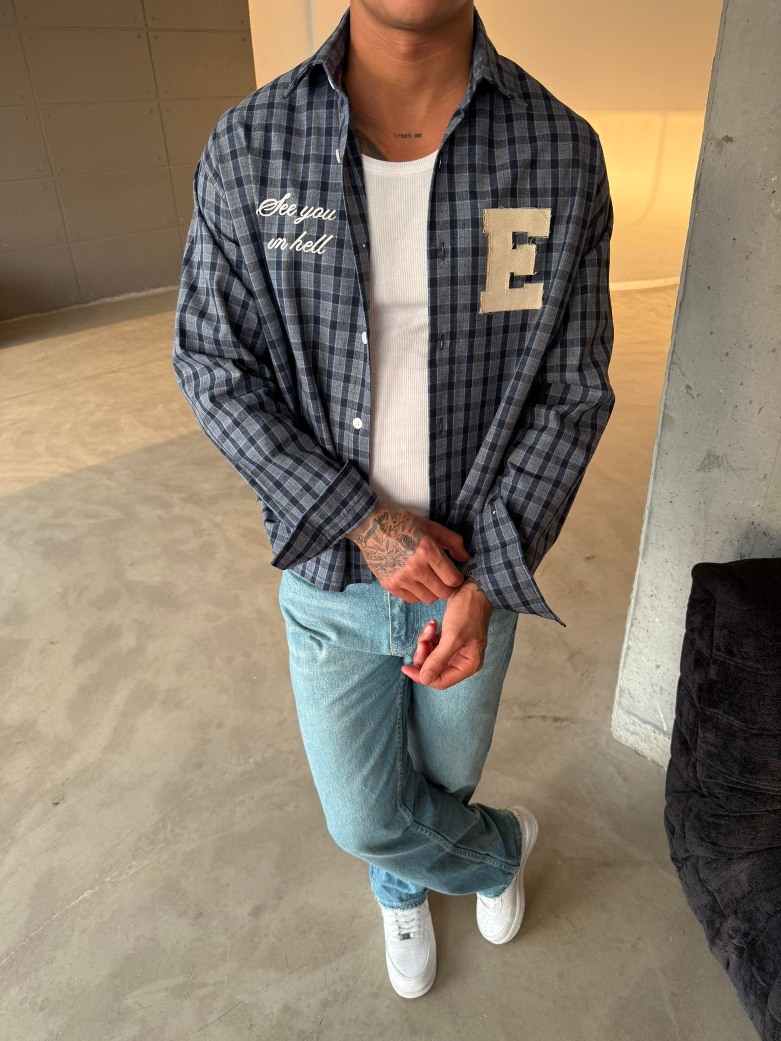 Ekose See You Ekose Gömlek - Gri