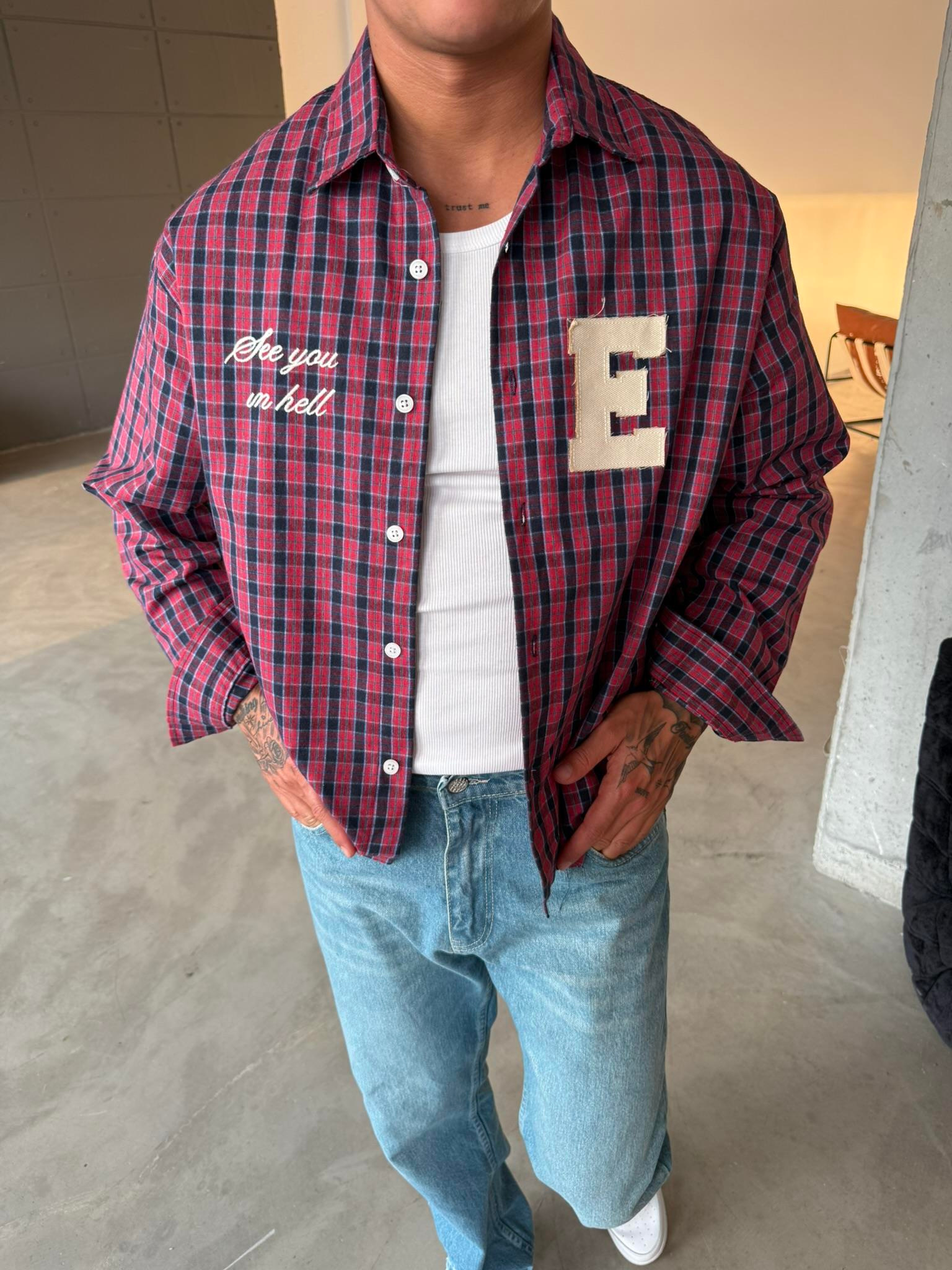 Ekose See You Ekose Gömlek - Kırmızı