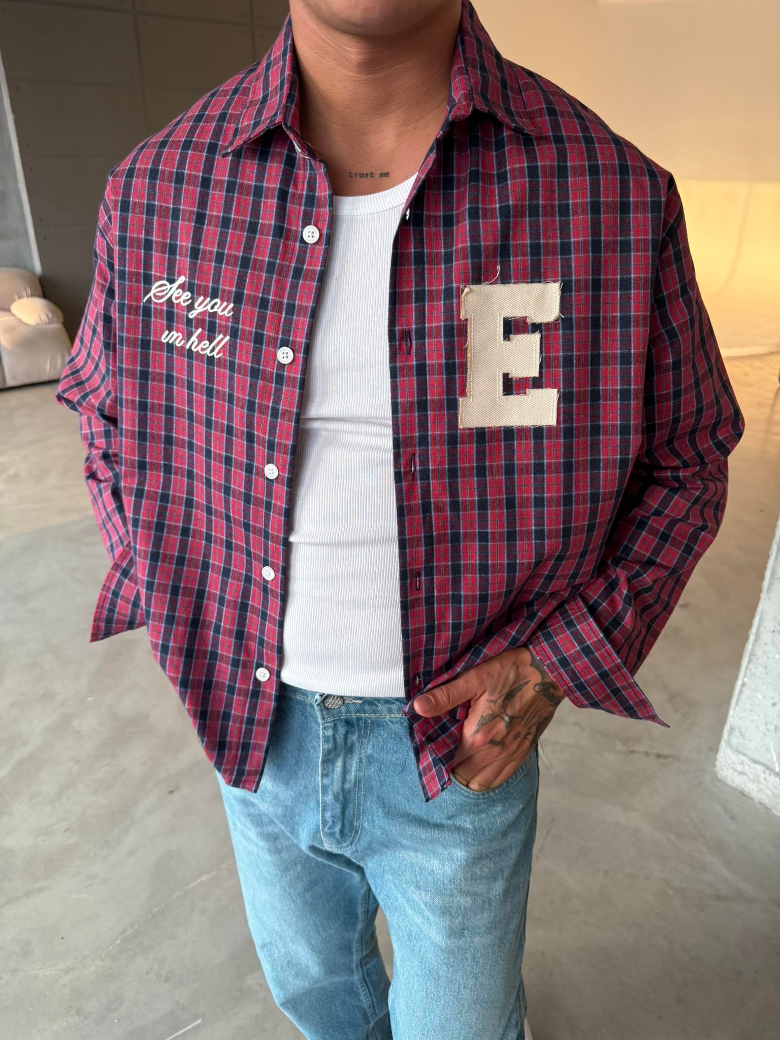 Ekose See You Ekose Gömlek - Kırmızı