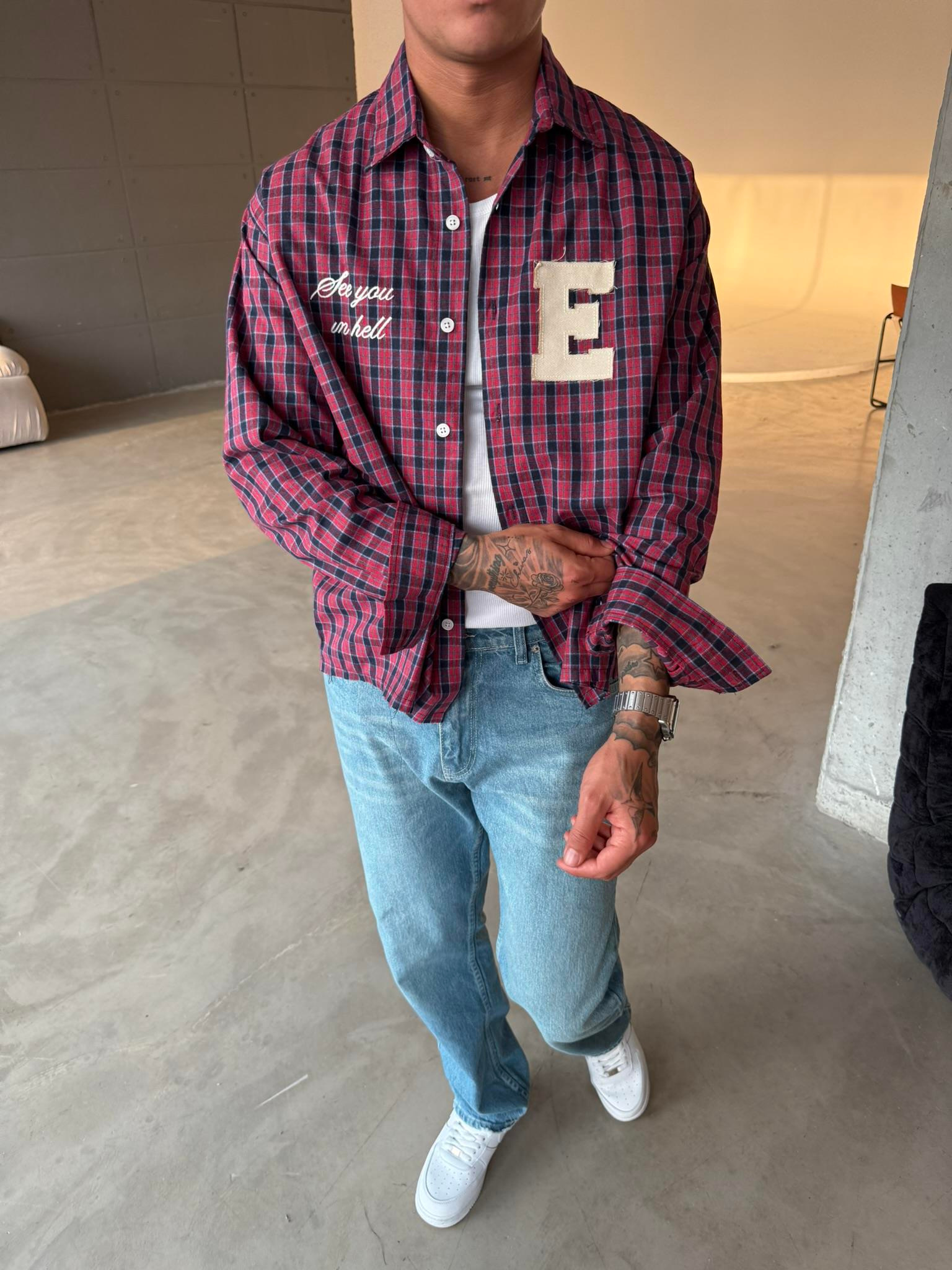 Ekose See You Ekose Gömlek - Kırmızı