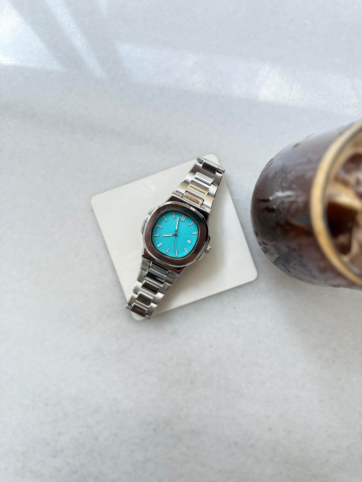 Erkek Aqua Luxe Çelik Tasarım Saat - Turkuaz