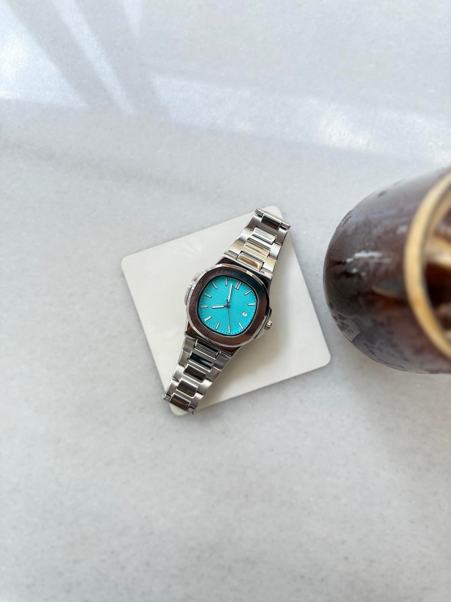 Erkek Aqua Luxe Çelik Tasarım Saat - Turkuaz