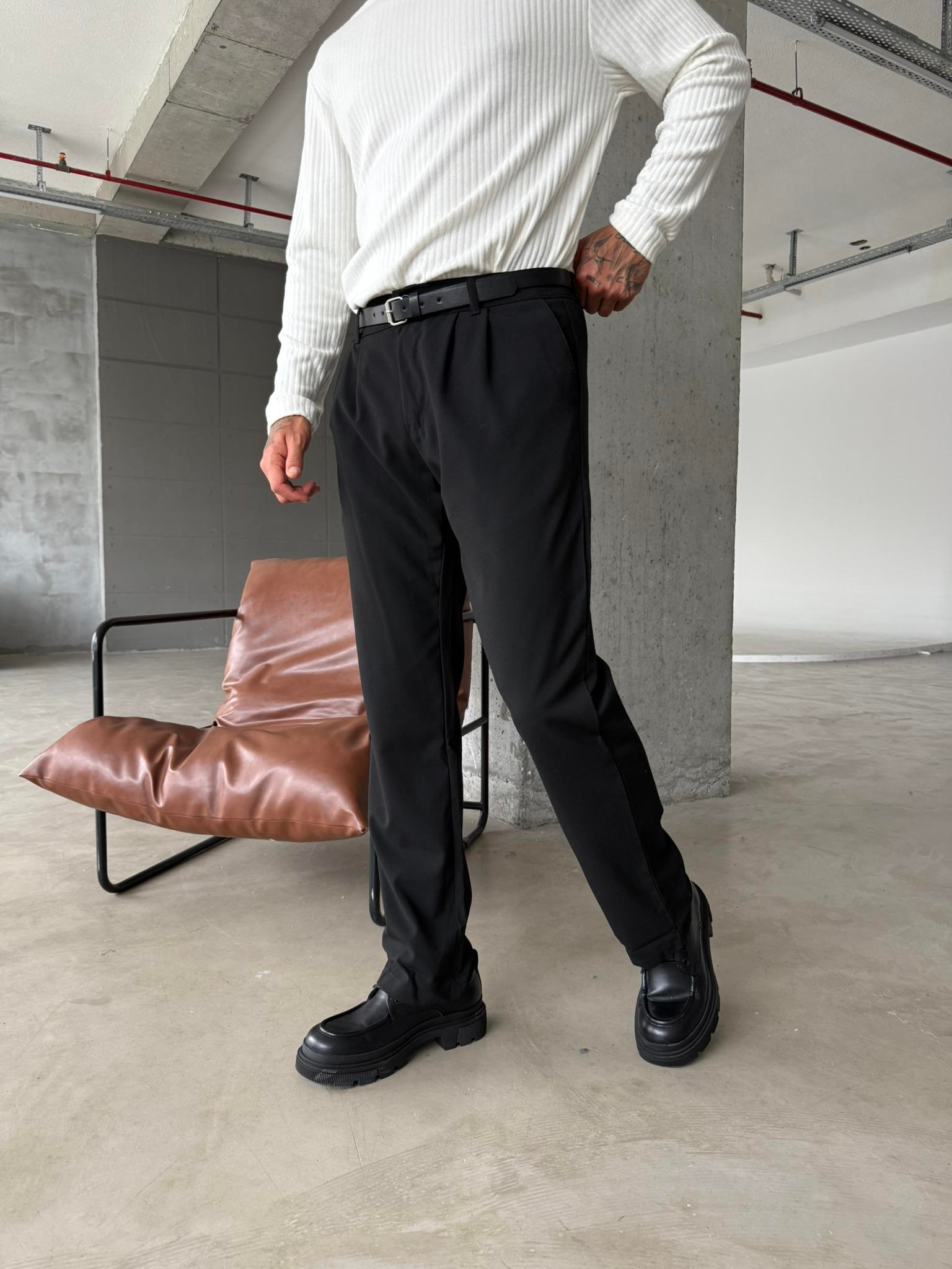 Erkek Baggy Basic Kumaş Pantolon - Siyah