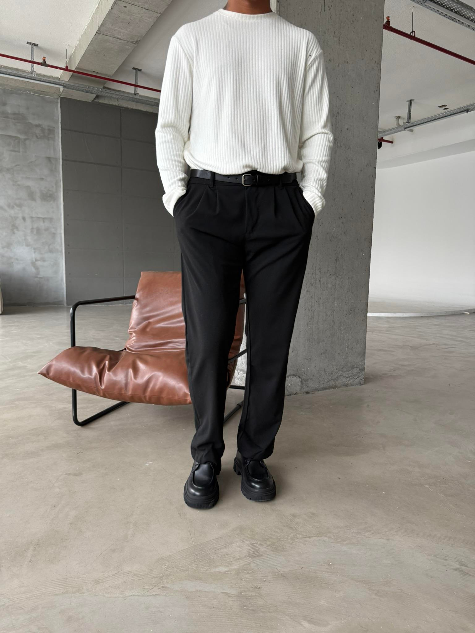 Erkek Baggy Basic Kumaş Pantolon - Siyah