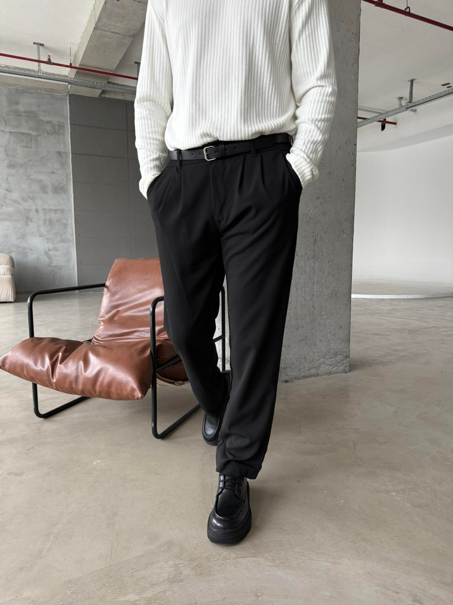 Erkek Baggy Basic Kumaş Pantolon - Siyah