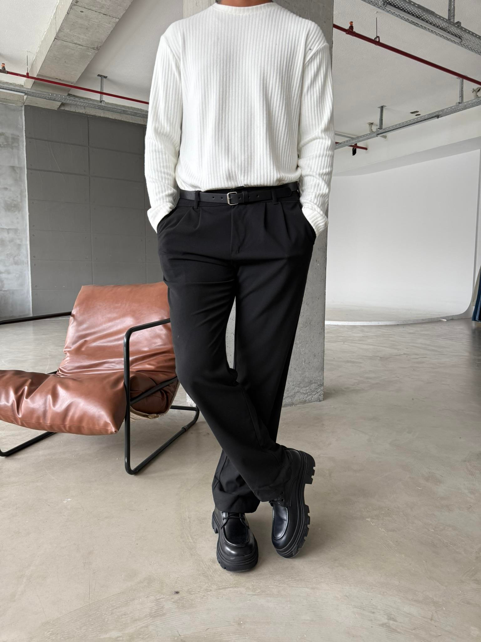 Erkek Baggy Basic Kumaş Pantolon - Siyah