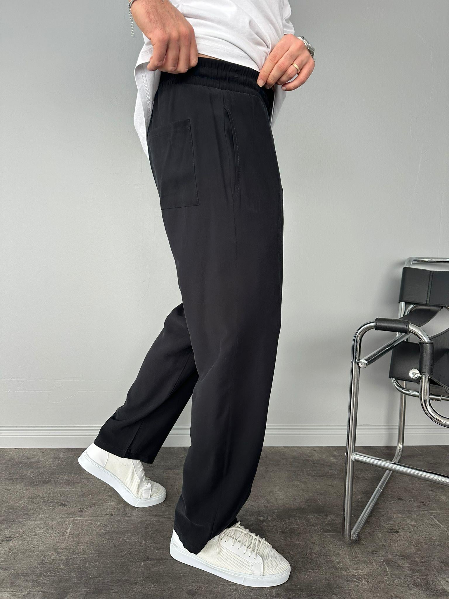 Erkek Baggy Fit Rahat Pamuklu Yumuşak Kumaş Pantolon Siyah