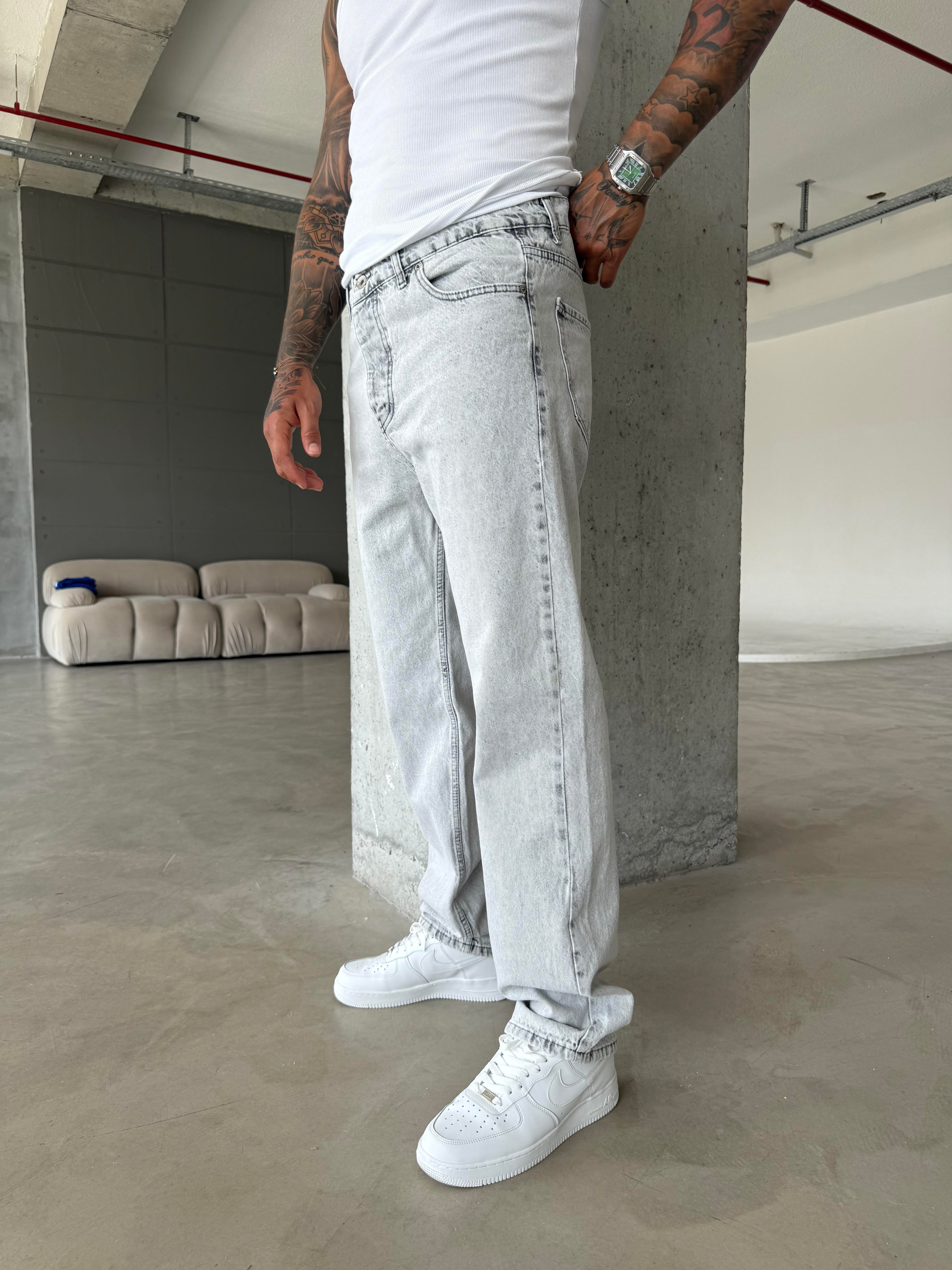 Erkek Basic Baggy Pantolon - Acık Gri