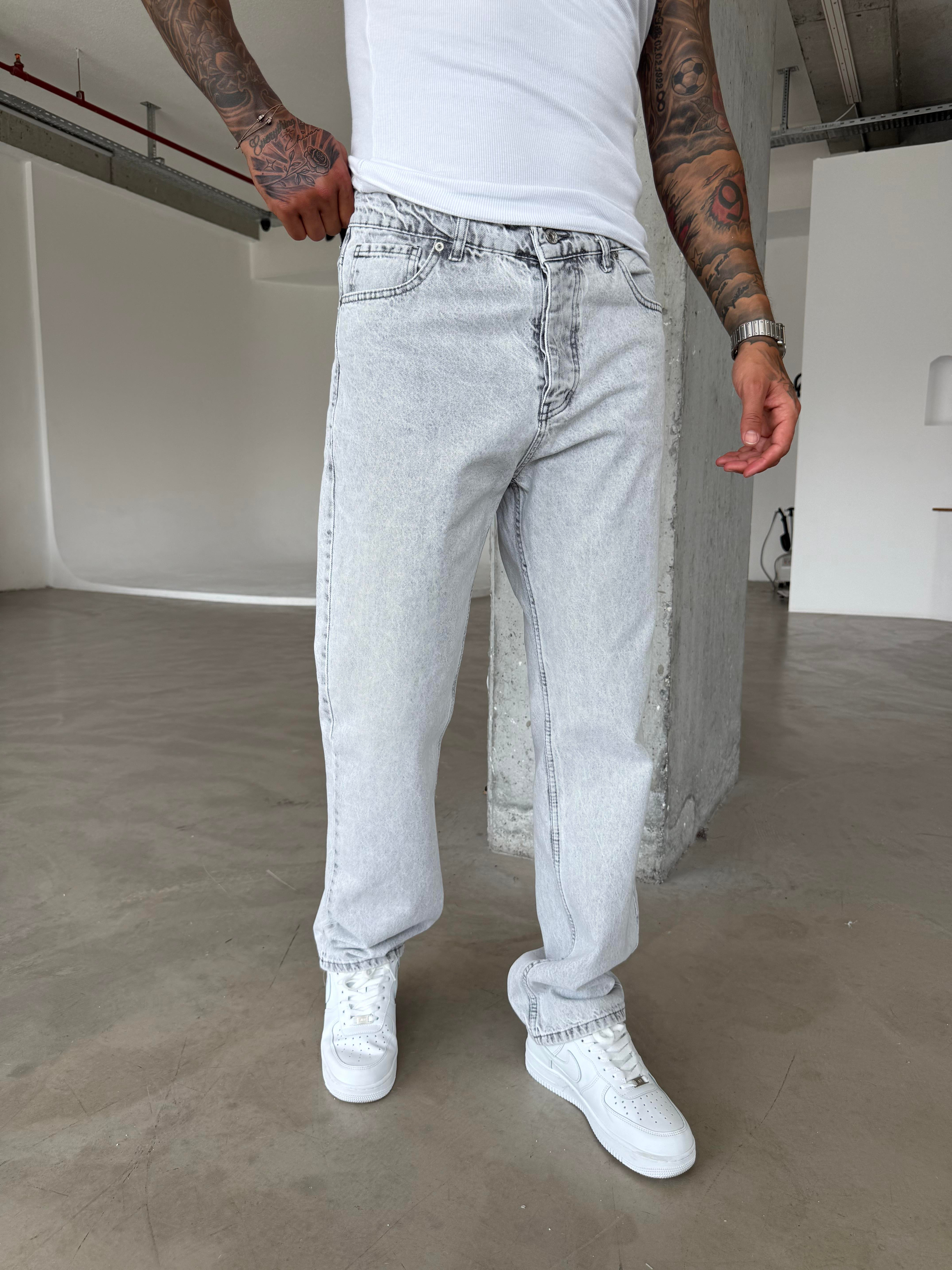 Erkek Basic Baggy Pantolon - Acık Gri