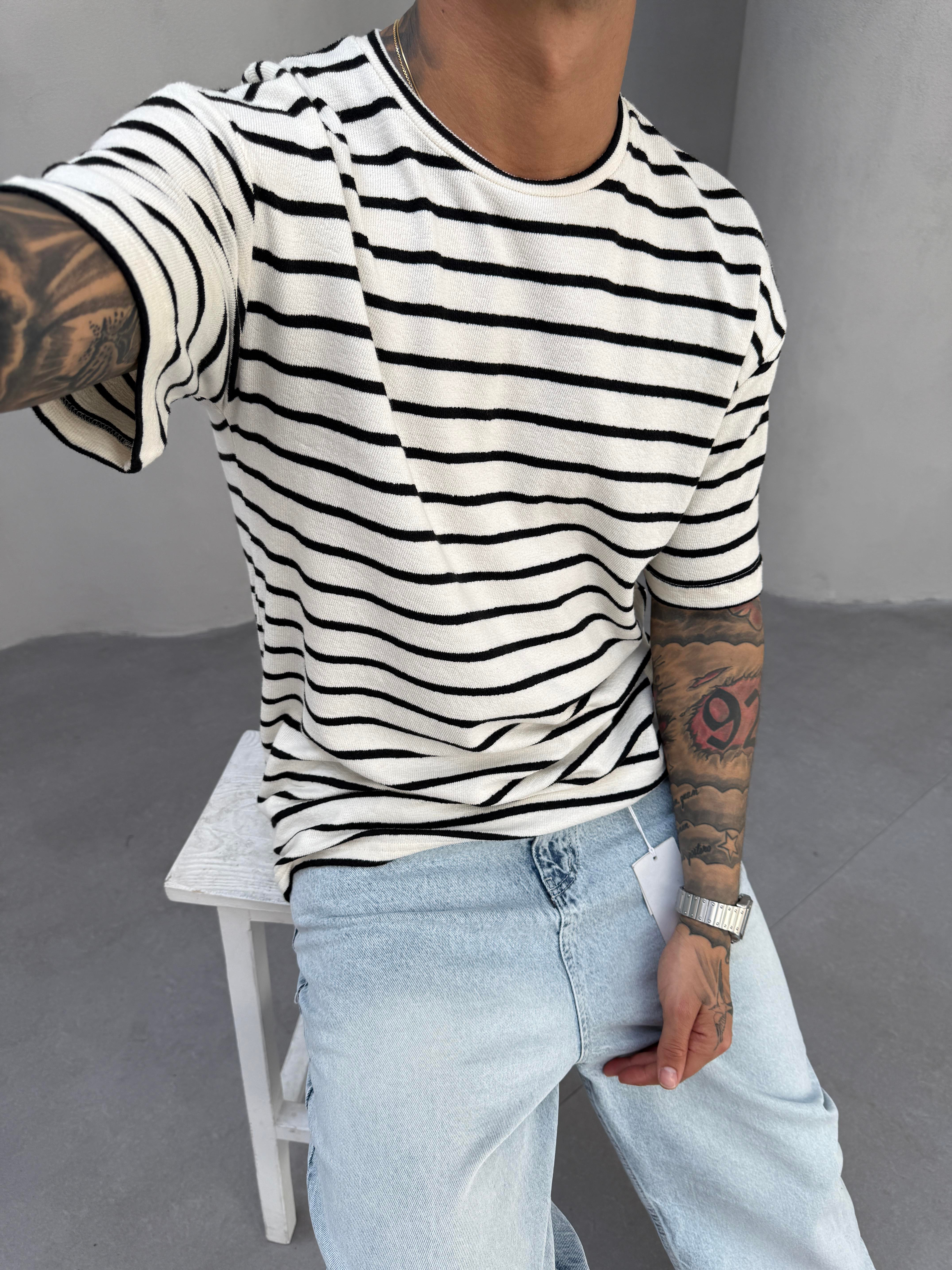 Erkek Basic Cizgili T-Shirt - Siyah