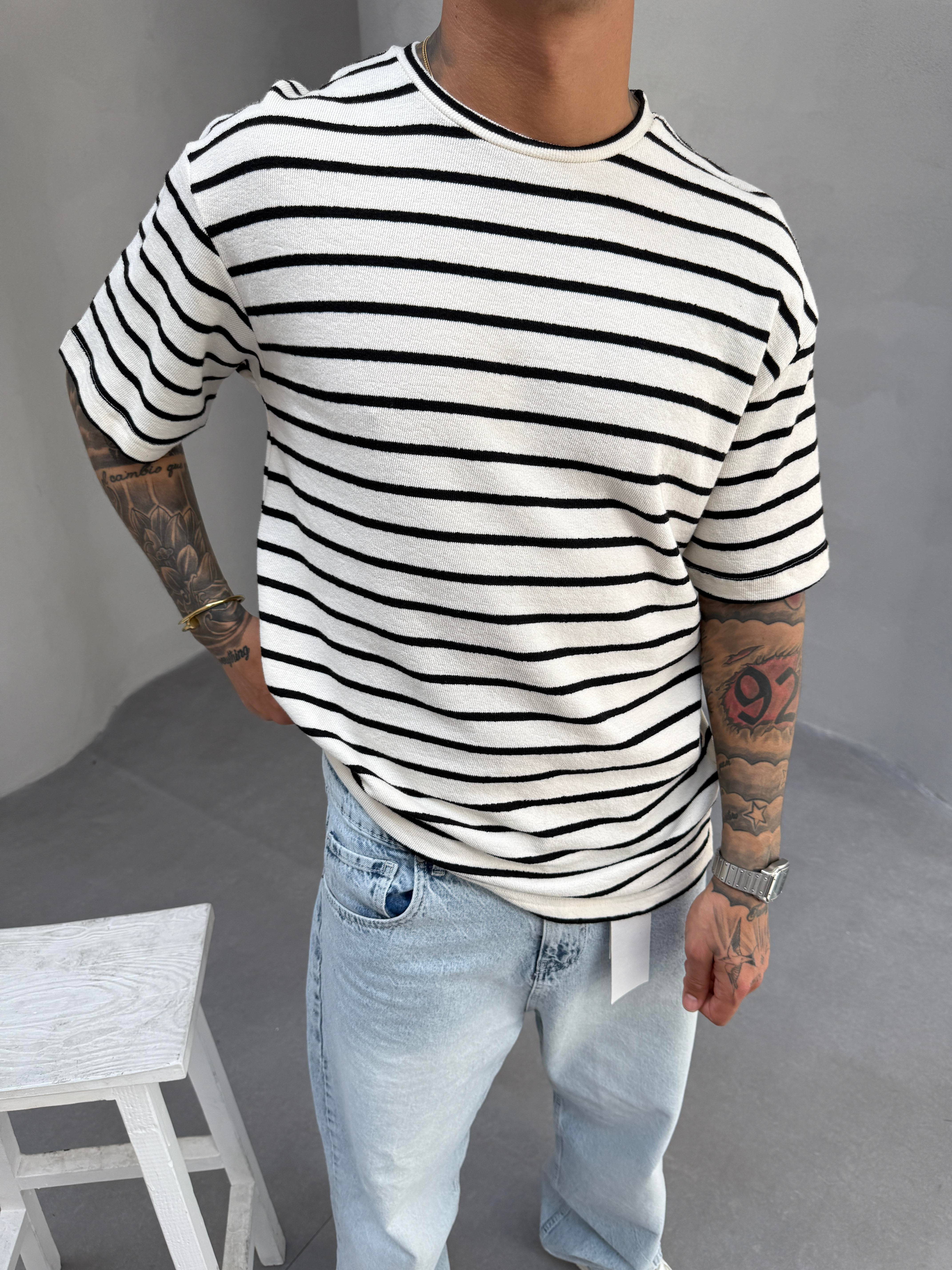 Erkek Basic Cizgili T-Shirt - Siyah