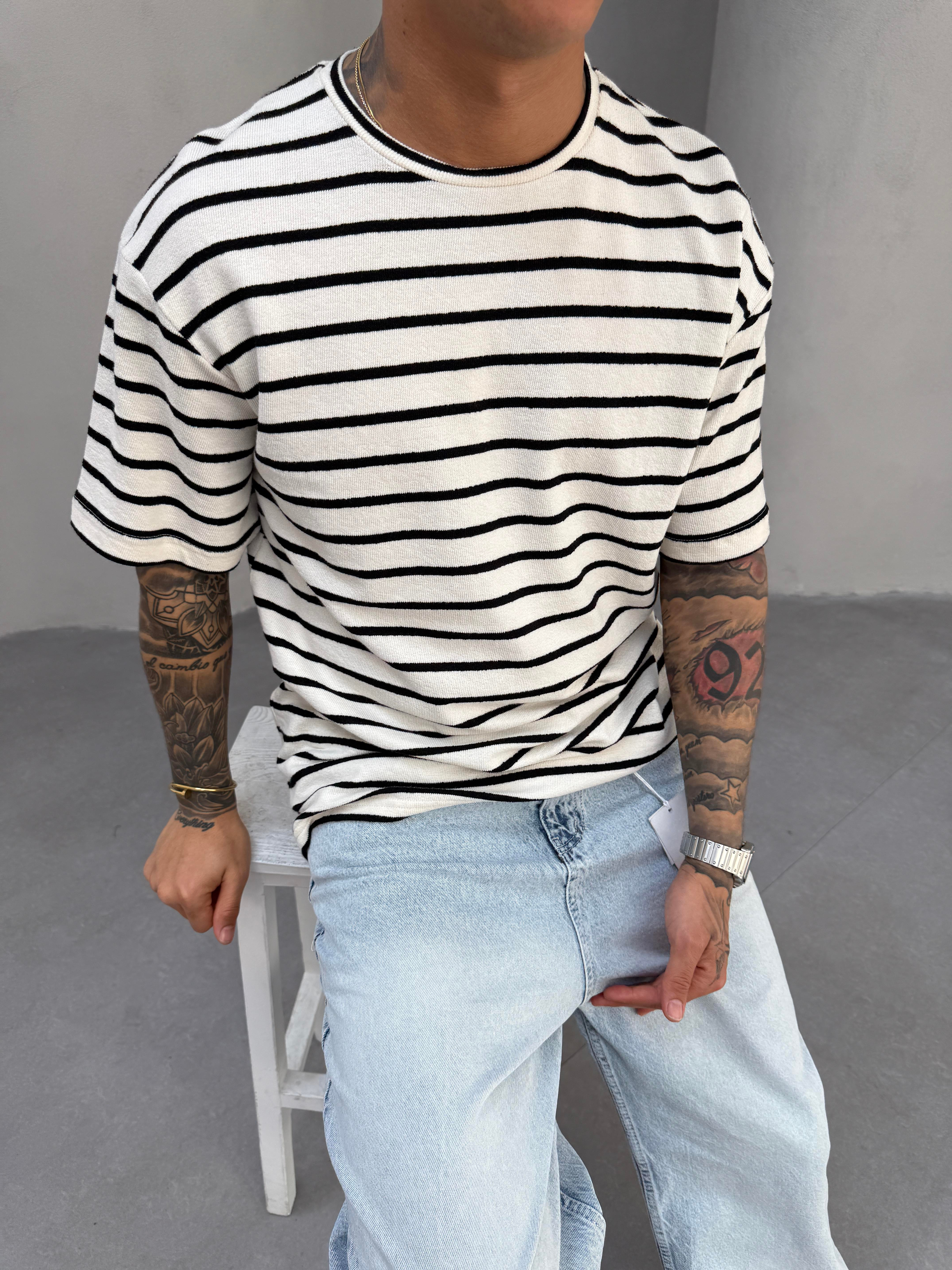 Erkek Basic Cizgili T-Shirt - Siyah