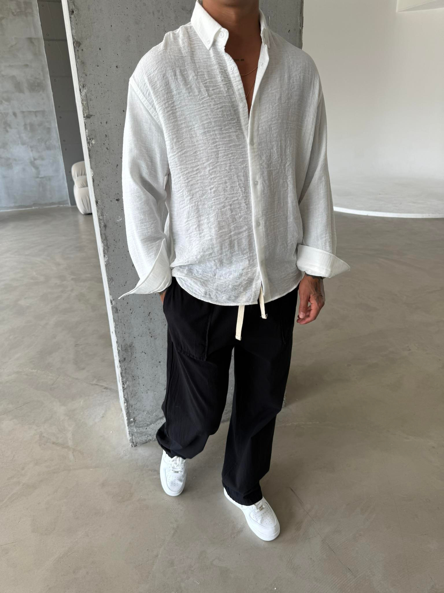 Erkek Basic Uzun Kollu Gömlek - Beyaz