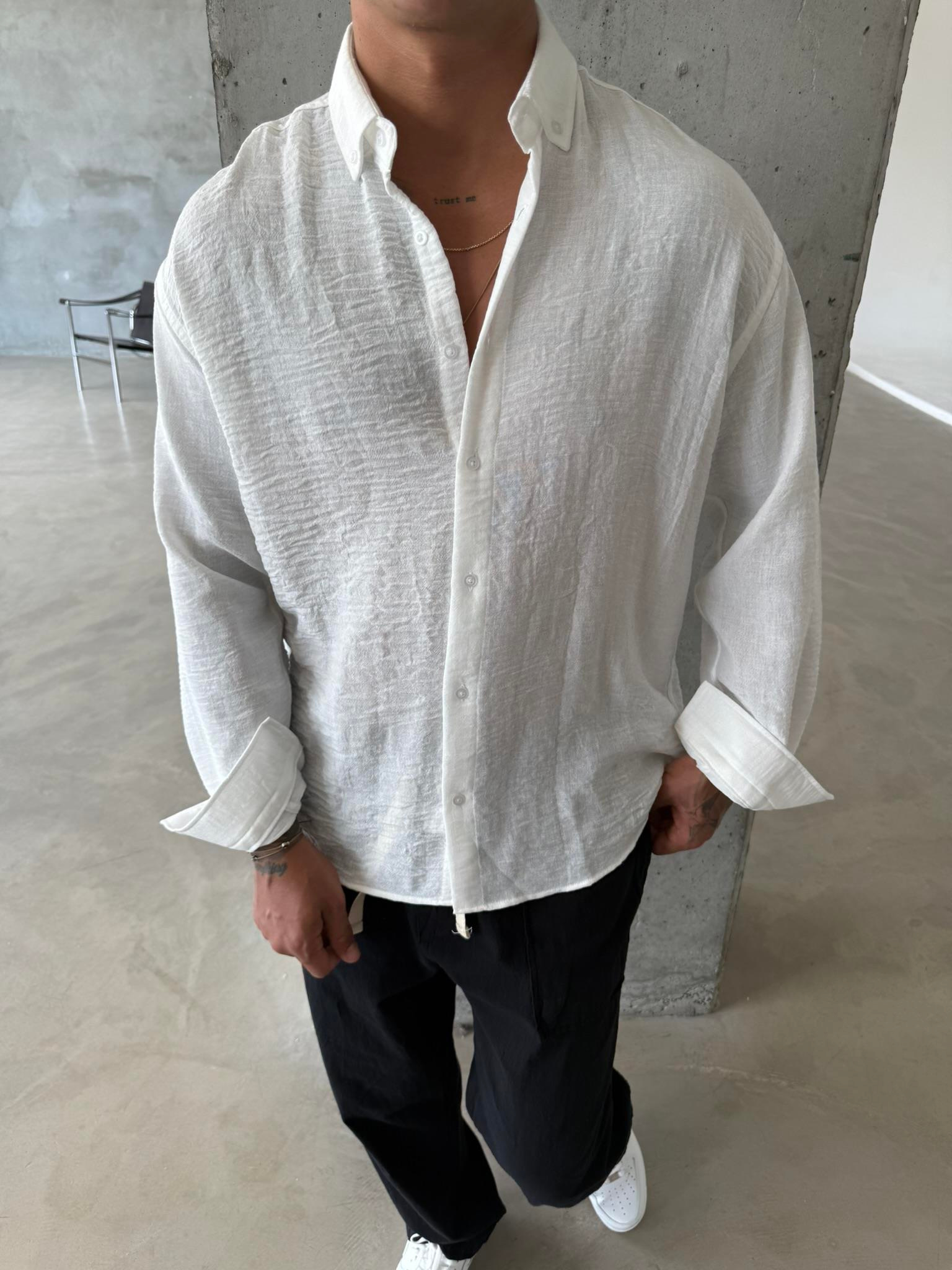 Erkek Basic Uzun Kollu Gömlek - Beyaz