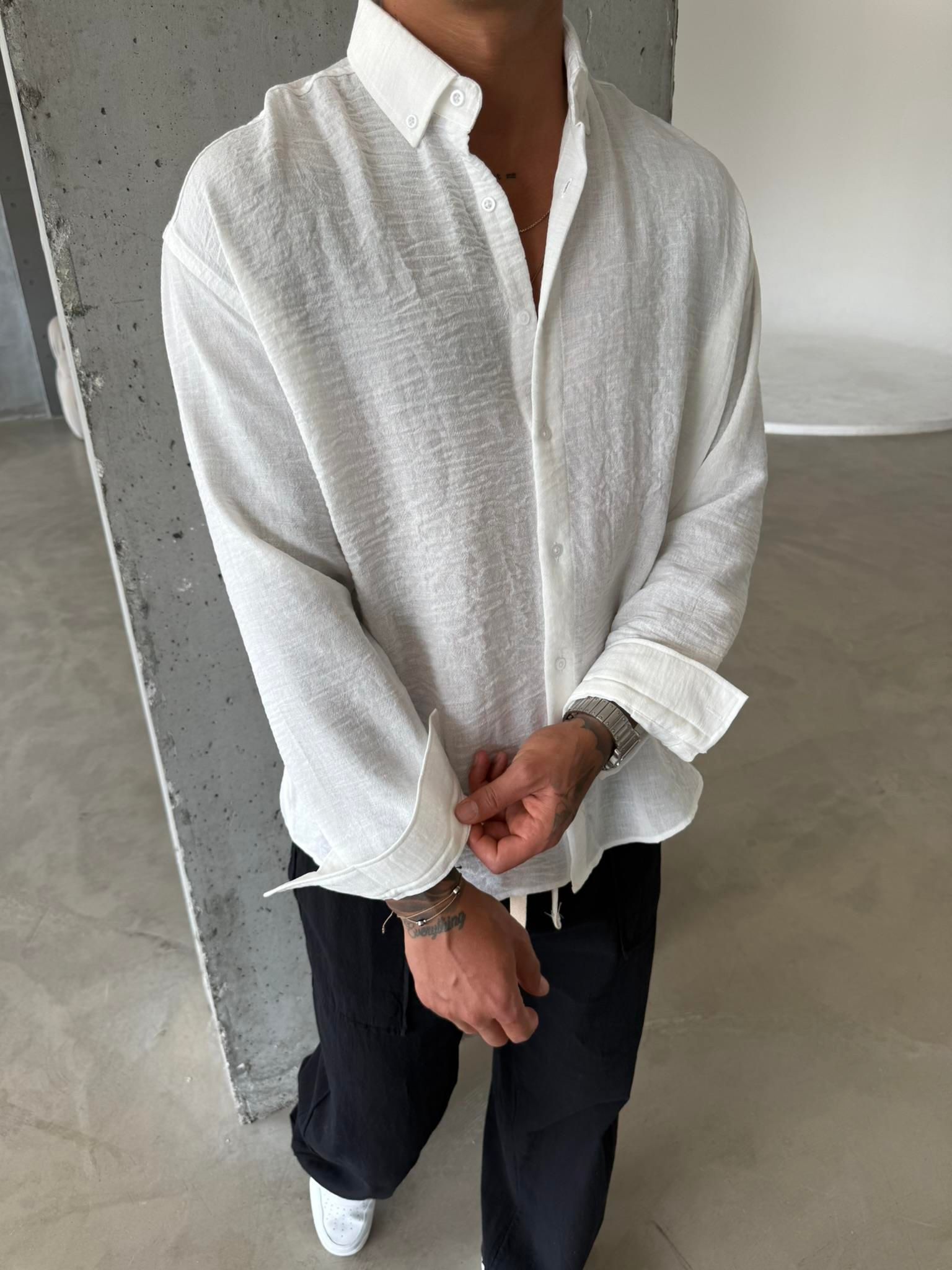 Erkek Basic Uzun Kollu Gömlek - Beyaz