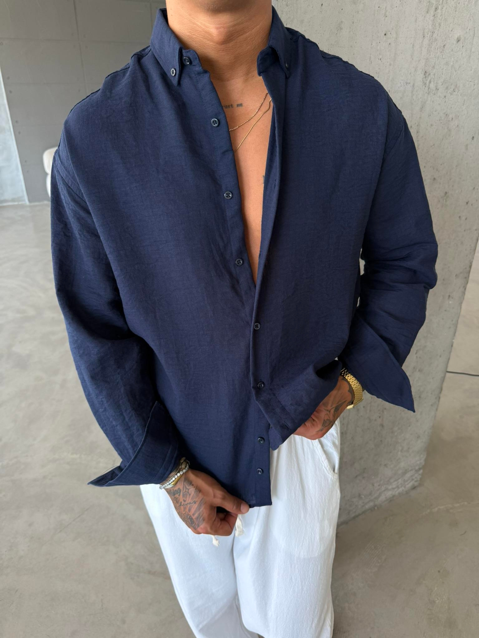 Erkek Basic Uzun Kollu Gömlek - Lacivert